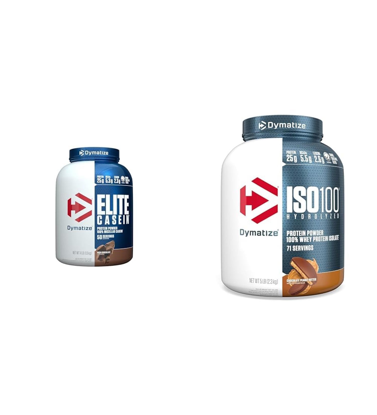 Dymatize ISO100 Hydrolyzed Protein Powder 100% Whey Isolate Protein 25g of Protein 5.5g BCAAs & Elite Casein - Chocolate 4lb - Buy Online on SooperMarket.com