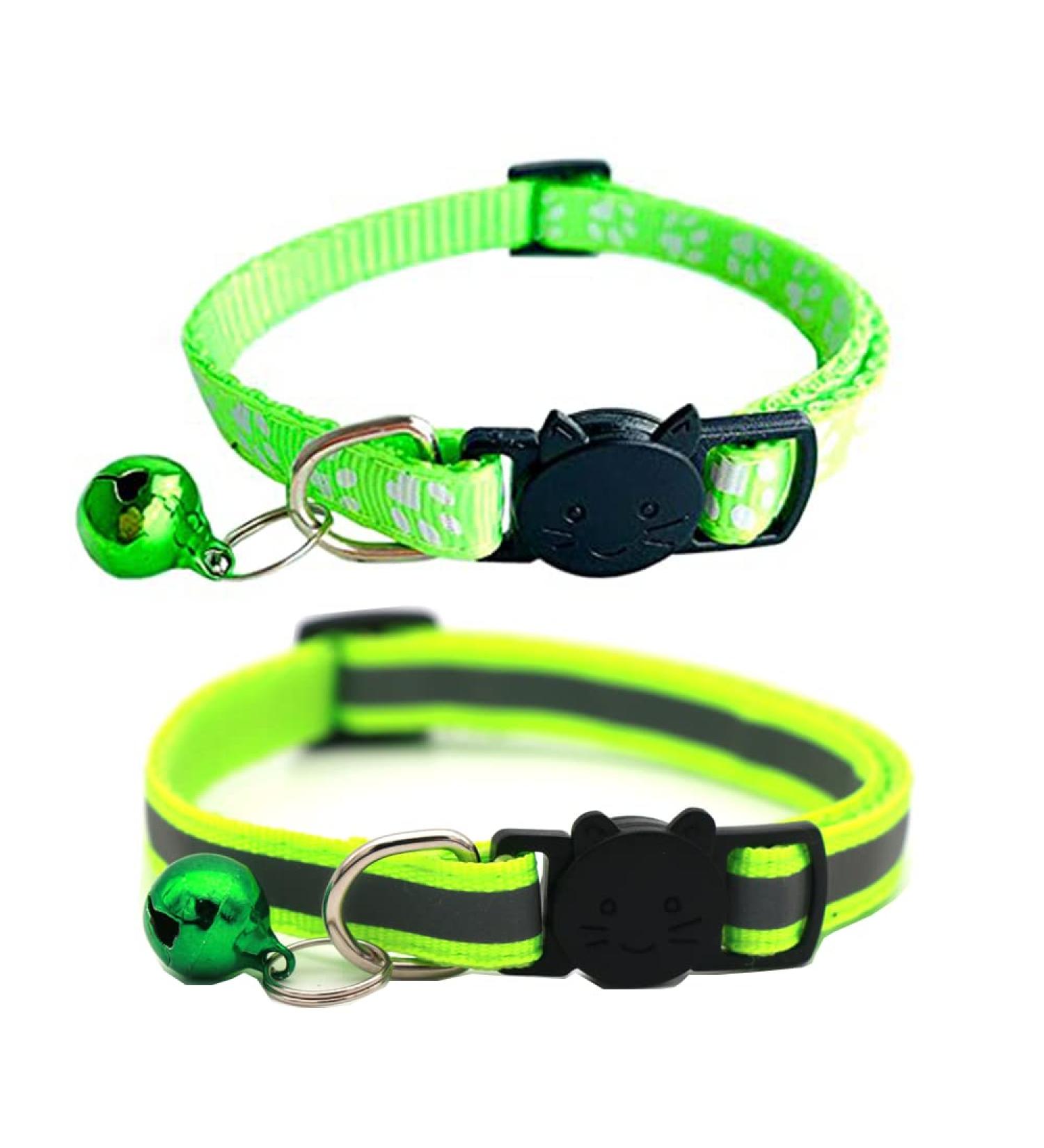 Hepplly 2-Pack Cat Collars - Quick Release Reflective Kitten Collars with Bell | Fluorescent Green | International Shipping - Buy Online on SooperMarket.com