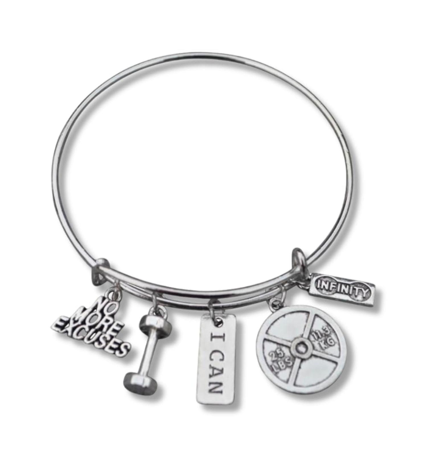 Infinity Collection No Excuses Exercise Bracelet | Weighted Barbell Charm | Perfect Workout Gifts for Fitness Enthusiasts - Buy Online on SooperMarket.com