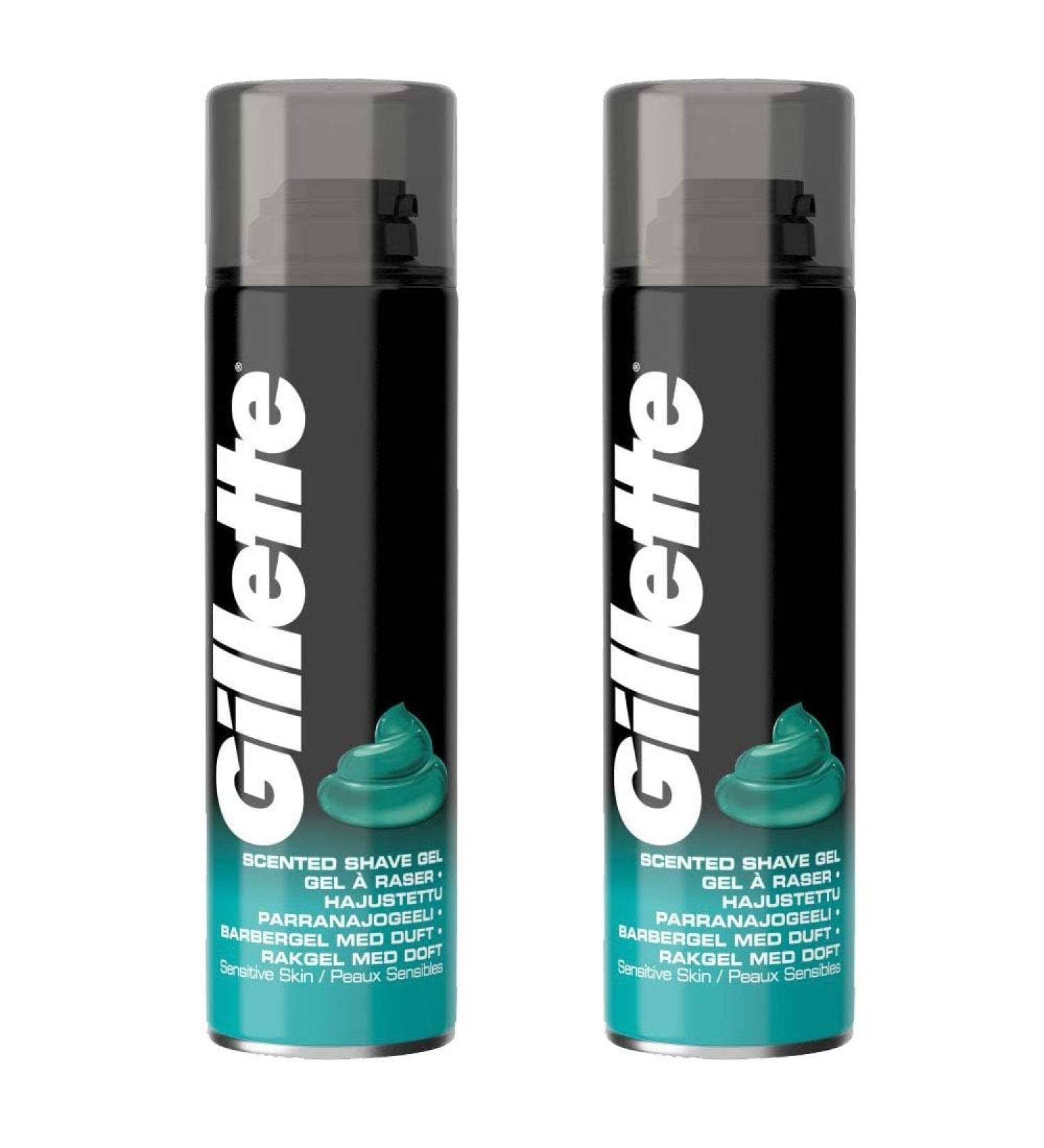 2 x 200ml Gillette Men Shave Gel Sensitive Skin Face Body Soft Clean Creamy Orignal