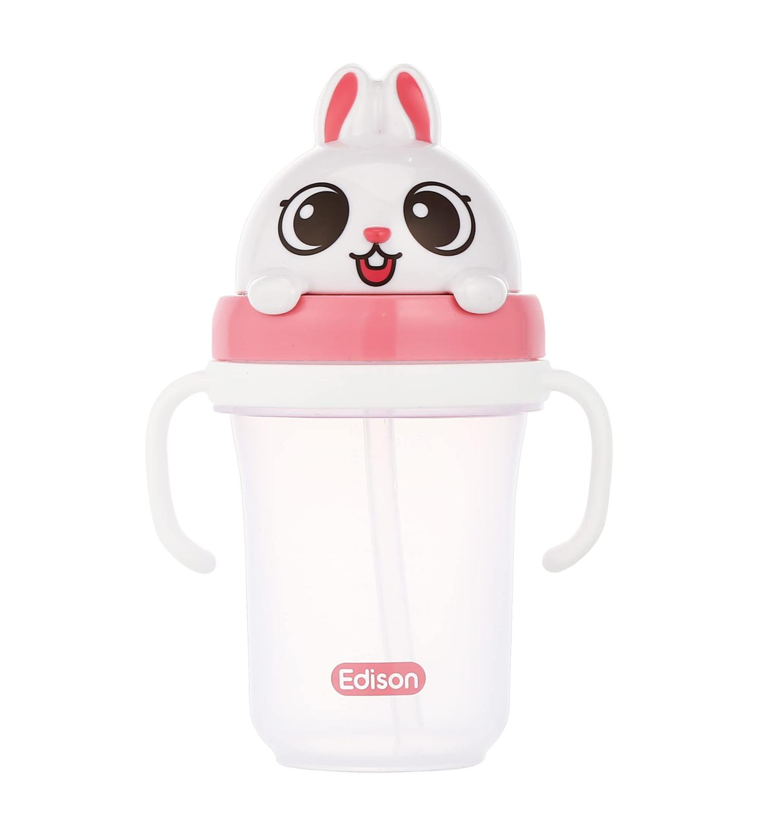 Edison Friends 3D Non-Spill Straw Cup - BPA Free, Platinum Silicone, White Rabbit Design | 10.1 Oz - Made in Korea - Buy Online on SooperMarket.com