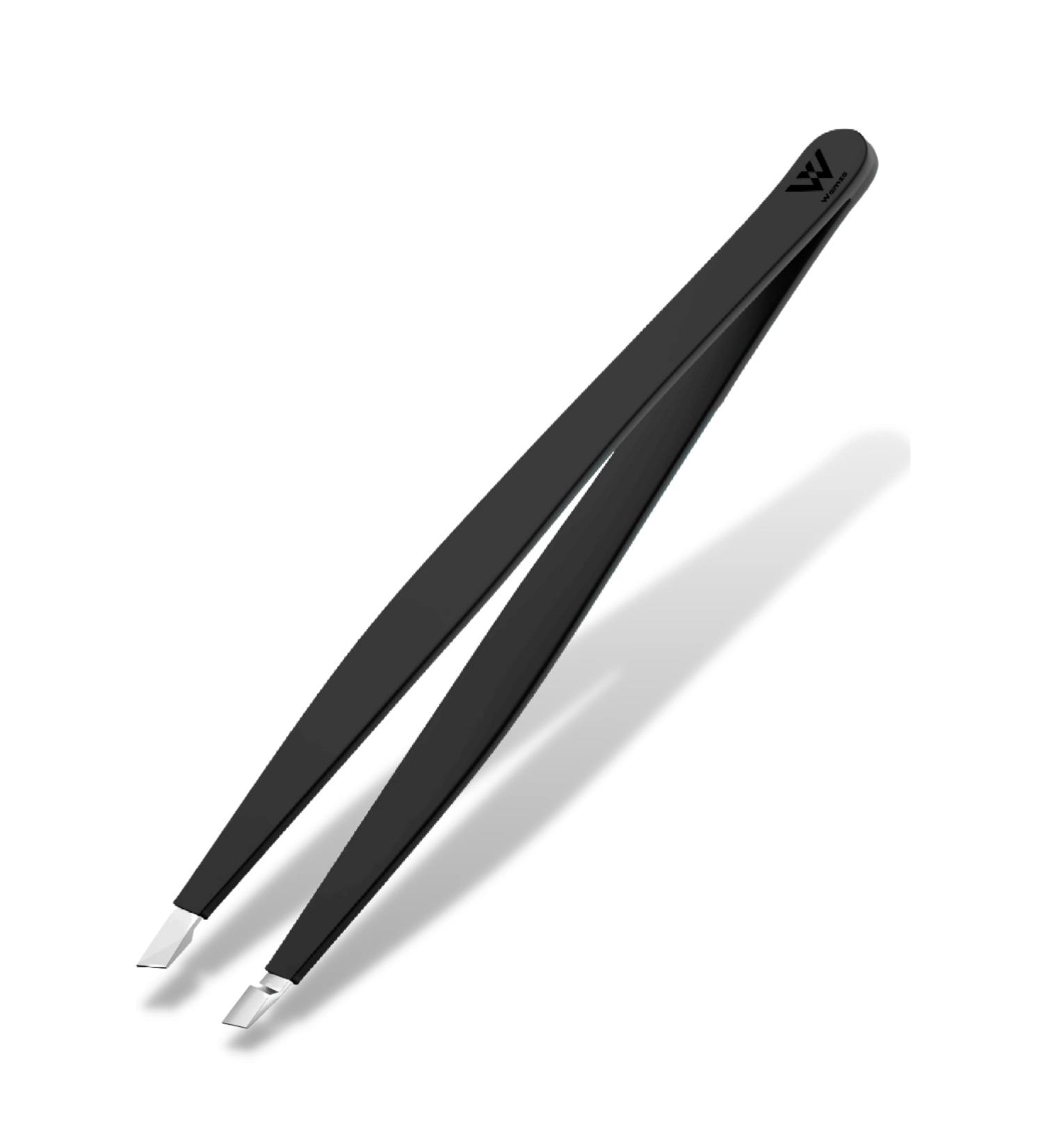 Wamza Slanted Eyebrow Tweezers for Women & Men - Stainless Steel Precision Hair Pluckers for Chin & Fine Hair - Black - 1 Pack - Buy Online on SooperMarket.com