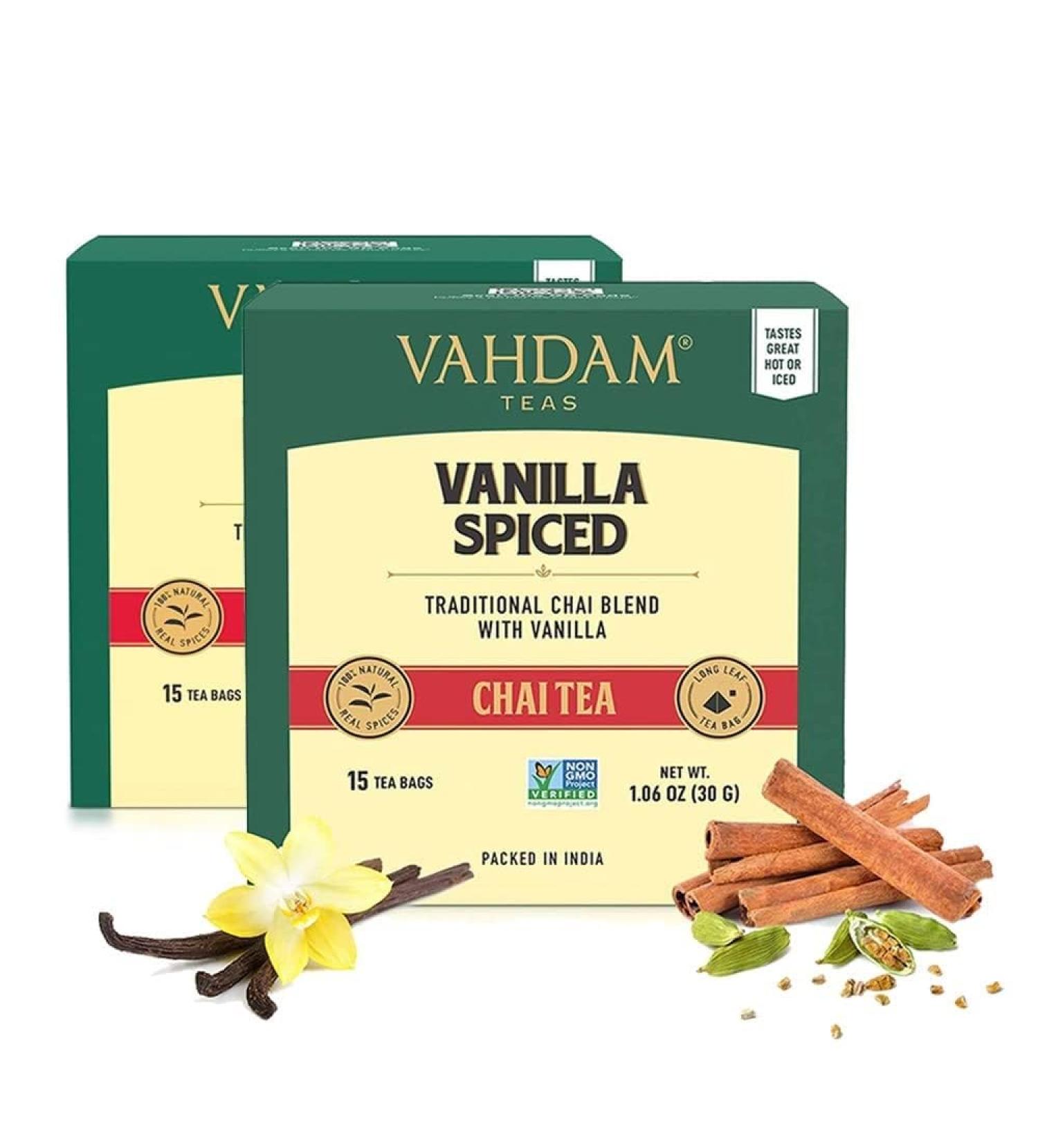 Vahdam Vanilla Masala Chai - 30 Tea Bags | Delicious Spiced Chai Tea for Chai Latte | International Shipping Available - Buy Online on SooperMarket.com