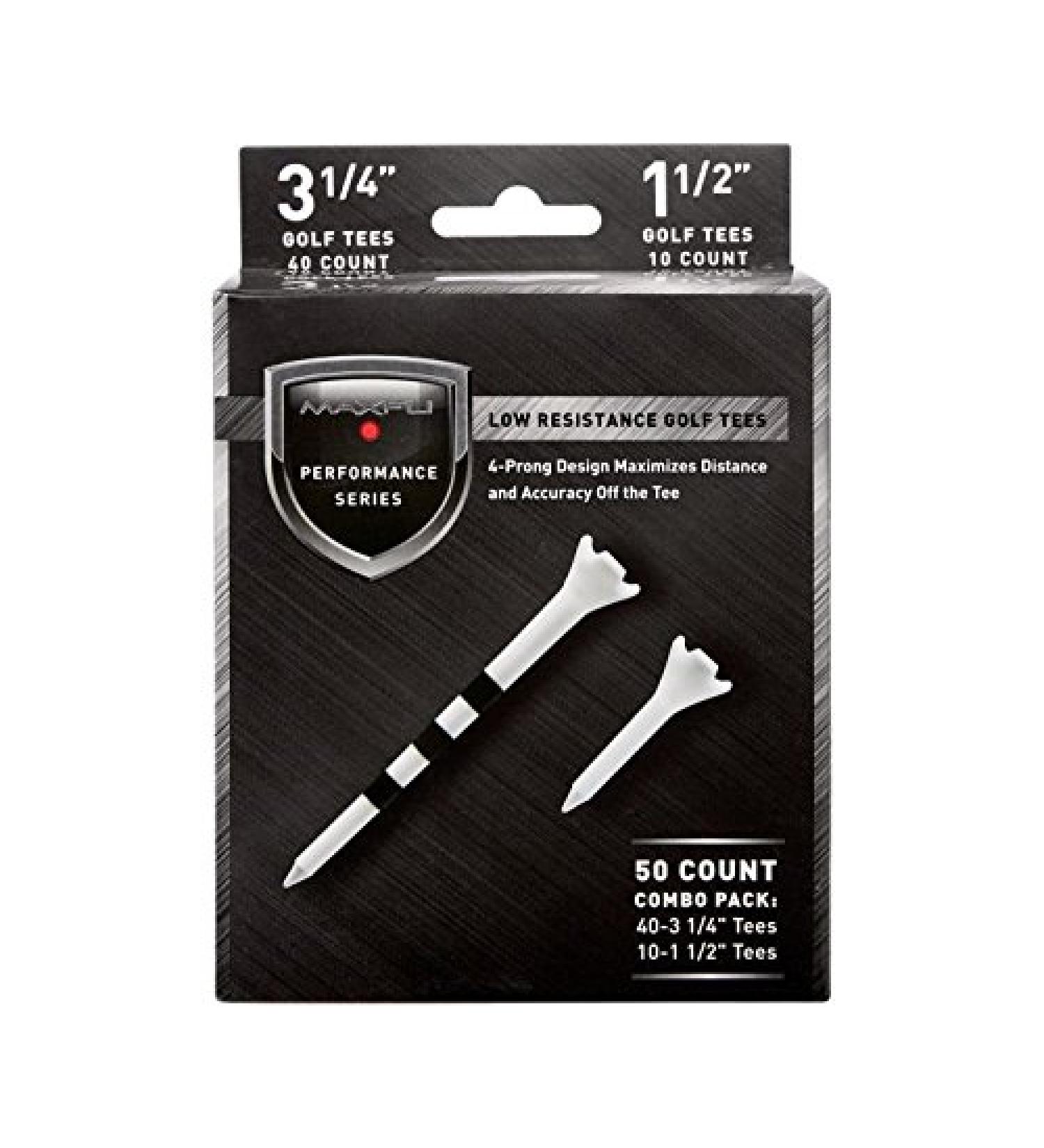 Maxfli Performance Series Low Resistance 3.25" & 1.5" White Golf Tees - 50 Pack