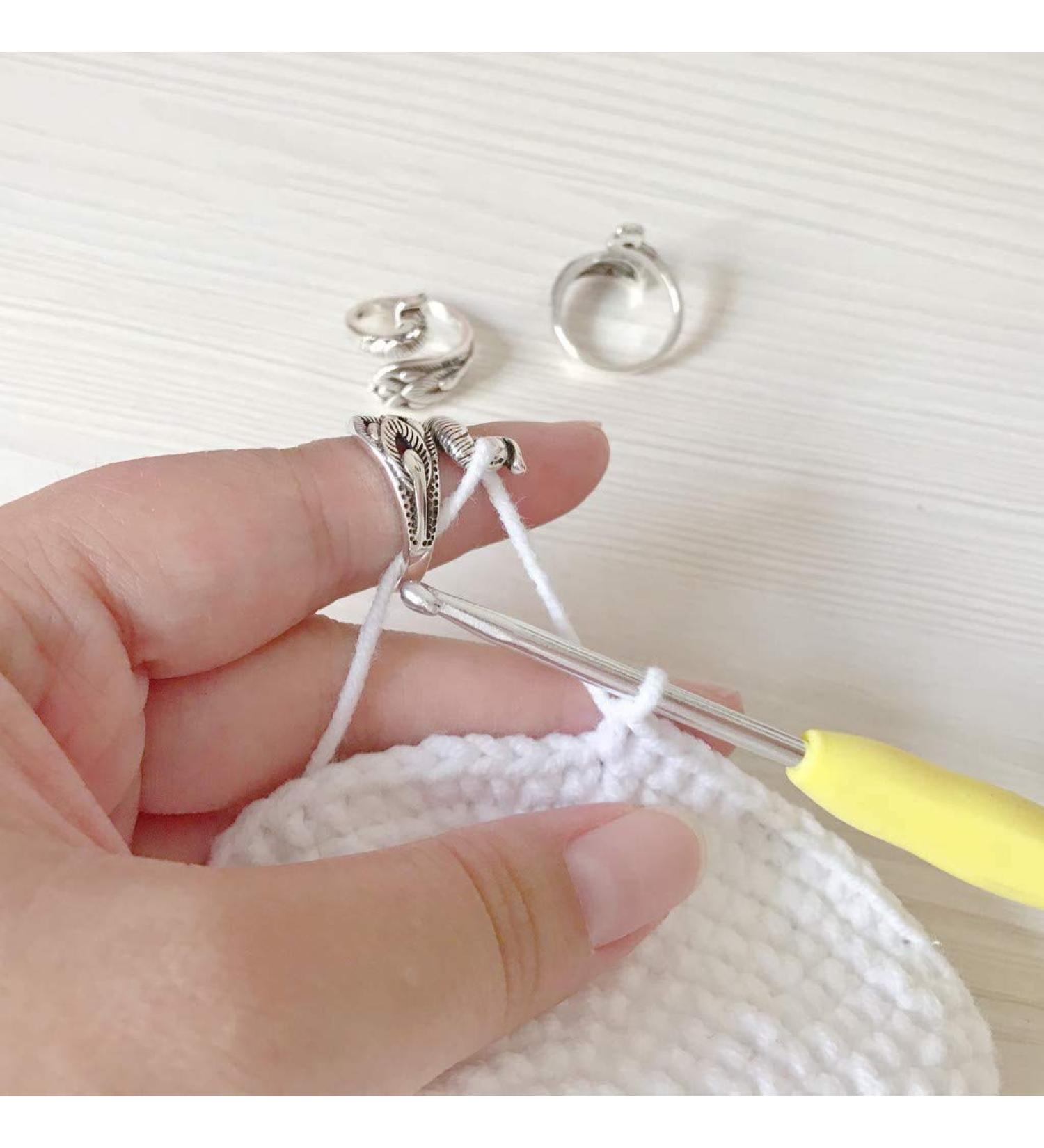Adjustable Knitting Loop Set | Silver-Plated Copper Rings for Faster Crocheting | Advanced Peacock Ring with Finger Holder Thimble - Buy Online on SooperMarket.com