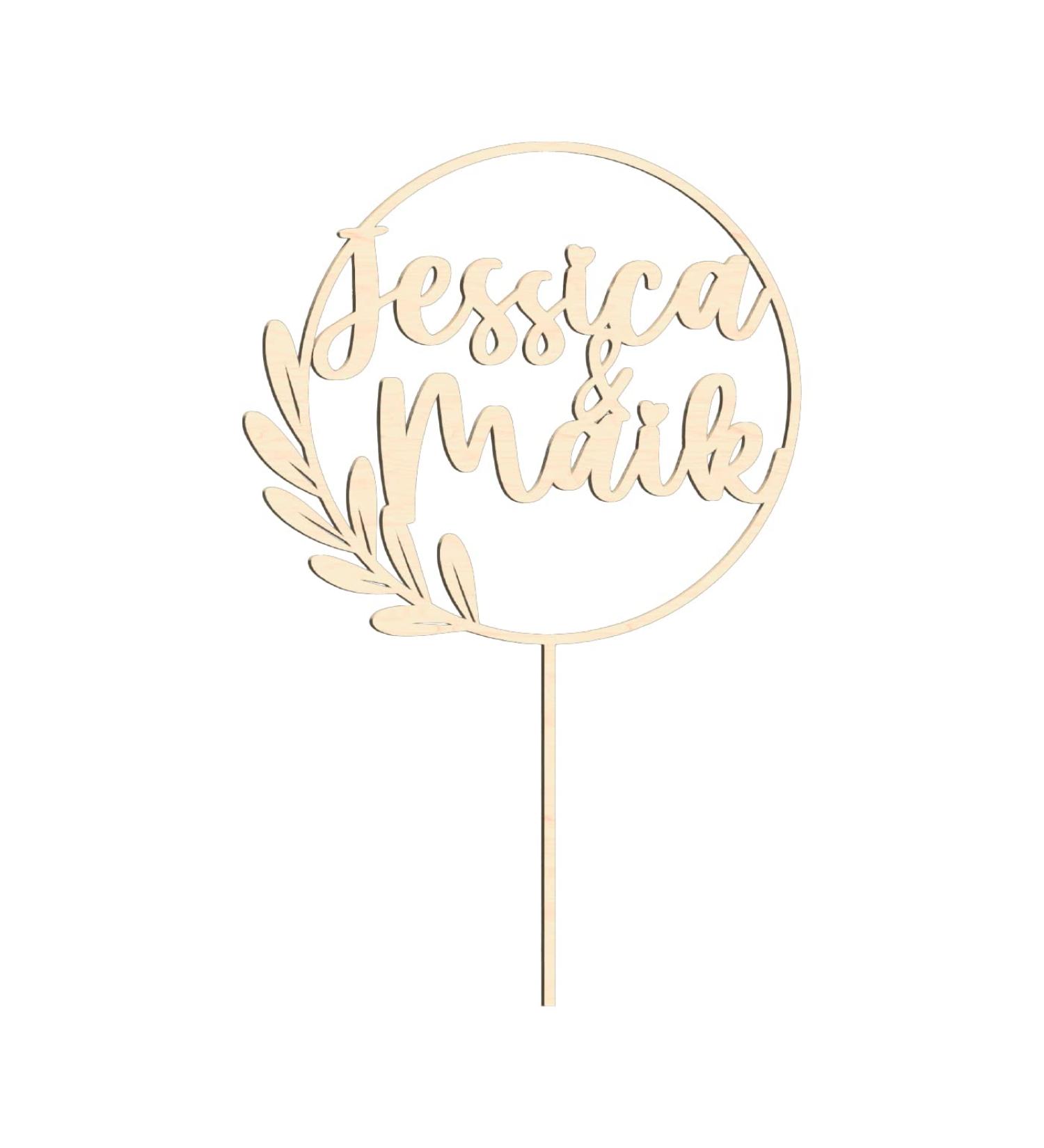Personalized Wood Cake Topper | Custom Name Engraved Natural Birch Decoration for Weddings & Engagements - 15cm - Buy Online on SooperMarket.com