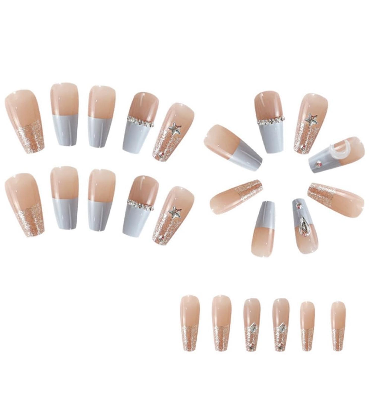 yilin 1Set Star Moon Color Blocking Wearable Nail Sea Salt Macaron Color Clear Diamond Model - Buy Online on SooperMarket.com
