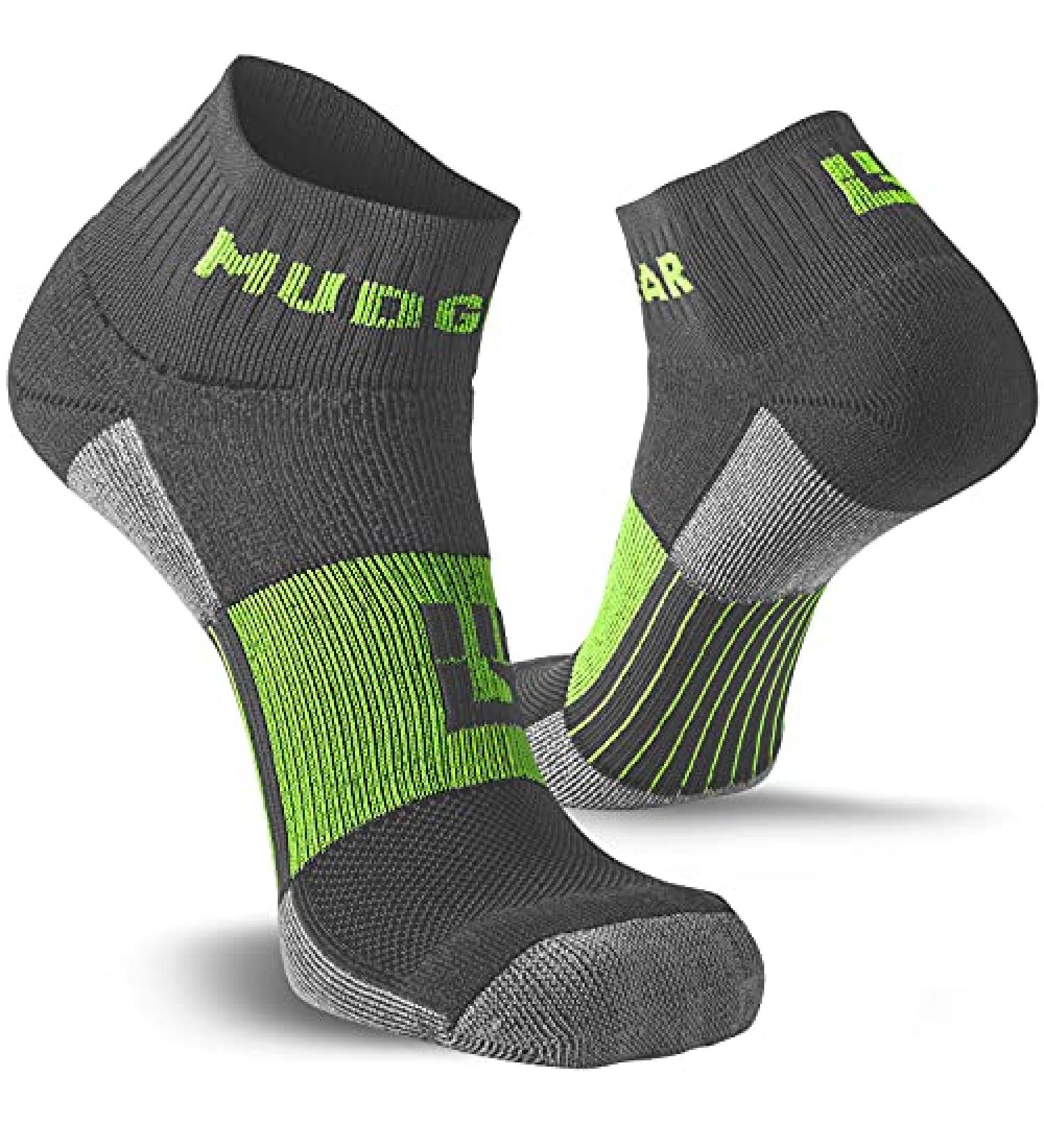 MudGear Quarter Length Trail Running Socks 2-Pack - Men and Women - Gray/Green - Medium - Perfect for Running, Hiking, Cycling and More - Buy Online on SooperMarket.com