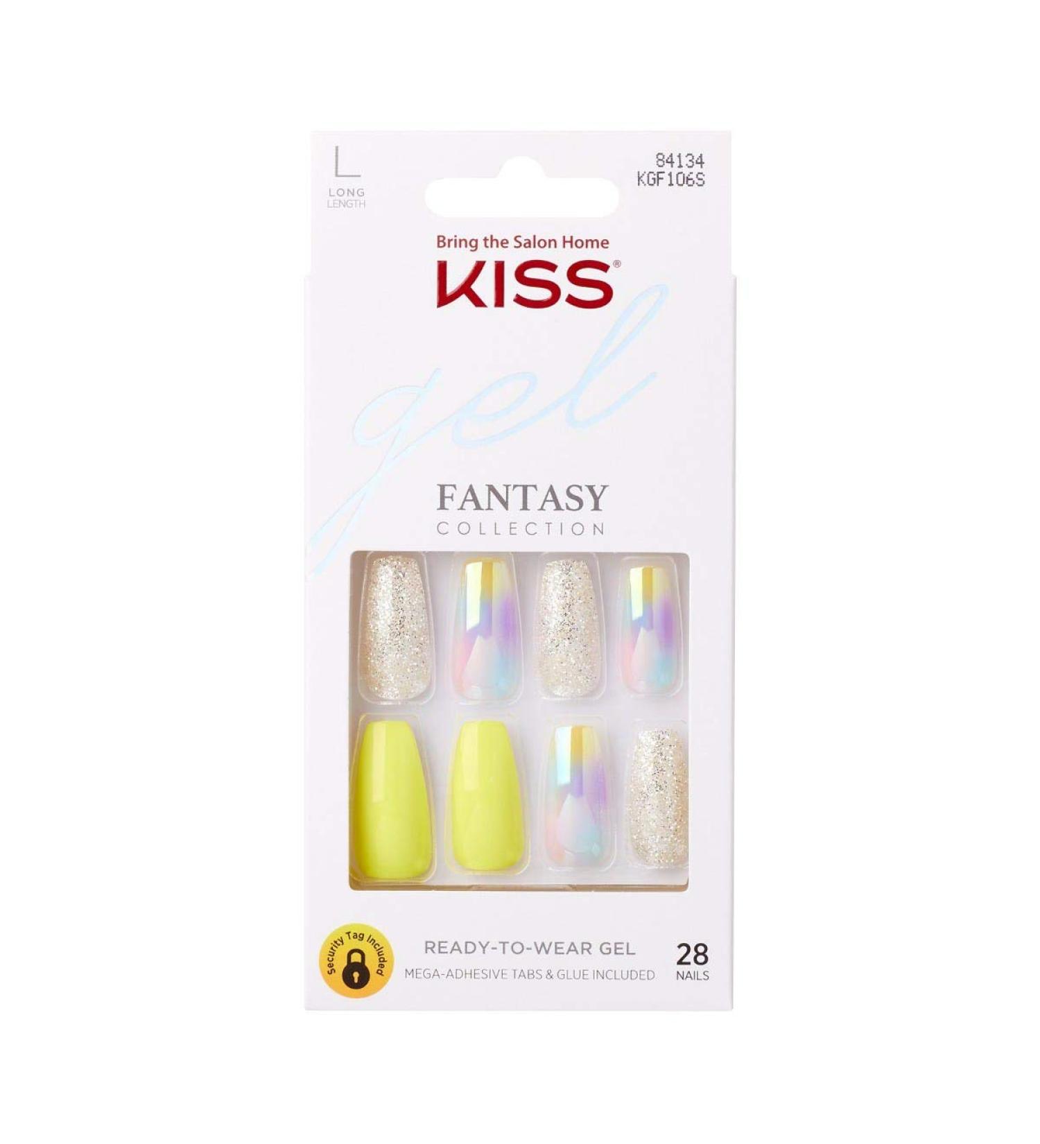 KISS Gel Fantasy In Your Eyes Long Length Gel Nail Kit | Press-On/Glue-On Nails with Pink Gel Glue | 24 Mega Adhesive Tabs & Manicure Tools Included - Buy Online on SooperMarket.com