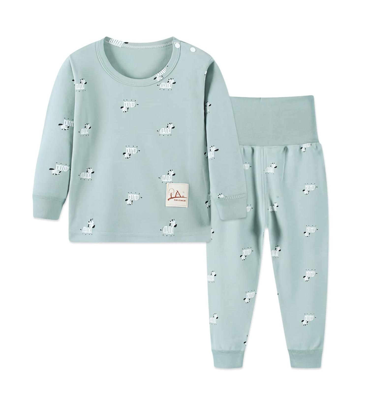 YANWANG 100% Cotton Baby Pajamas Set | Long Sleeve Sleepwear | 3-4 Years | Green Zebra Print - Buy Online on SooperMarket.com