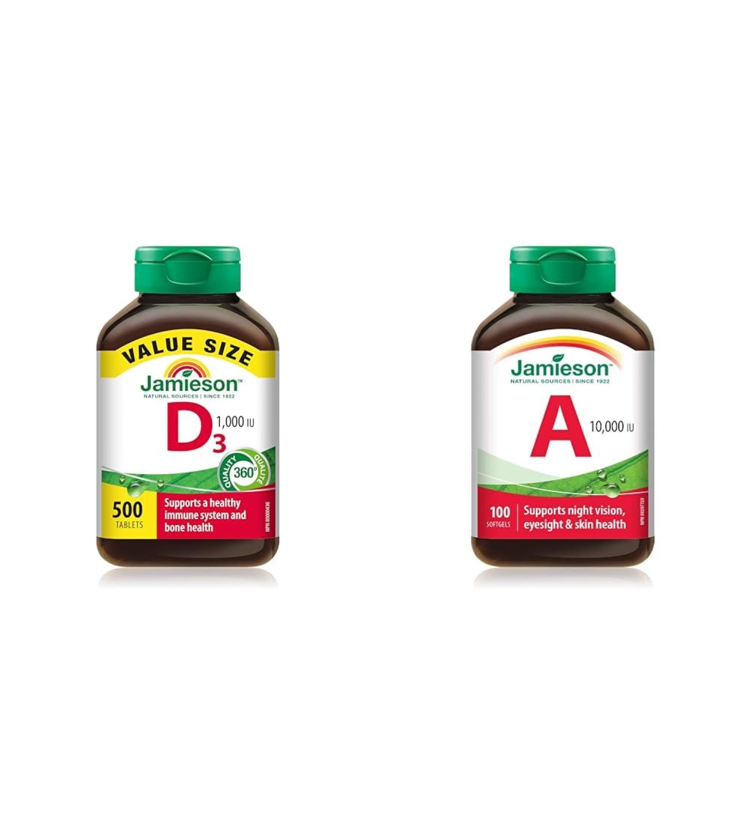 Jamieson Vitamin D 1 000IU 500 Tablets & Vitamin A 10 000 IU 100 Count (Pack of 1) Vitamin + VITAMIN - Buy Online on SooperMarket.com