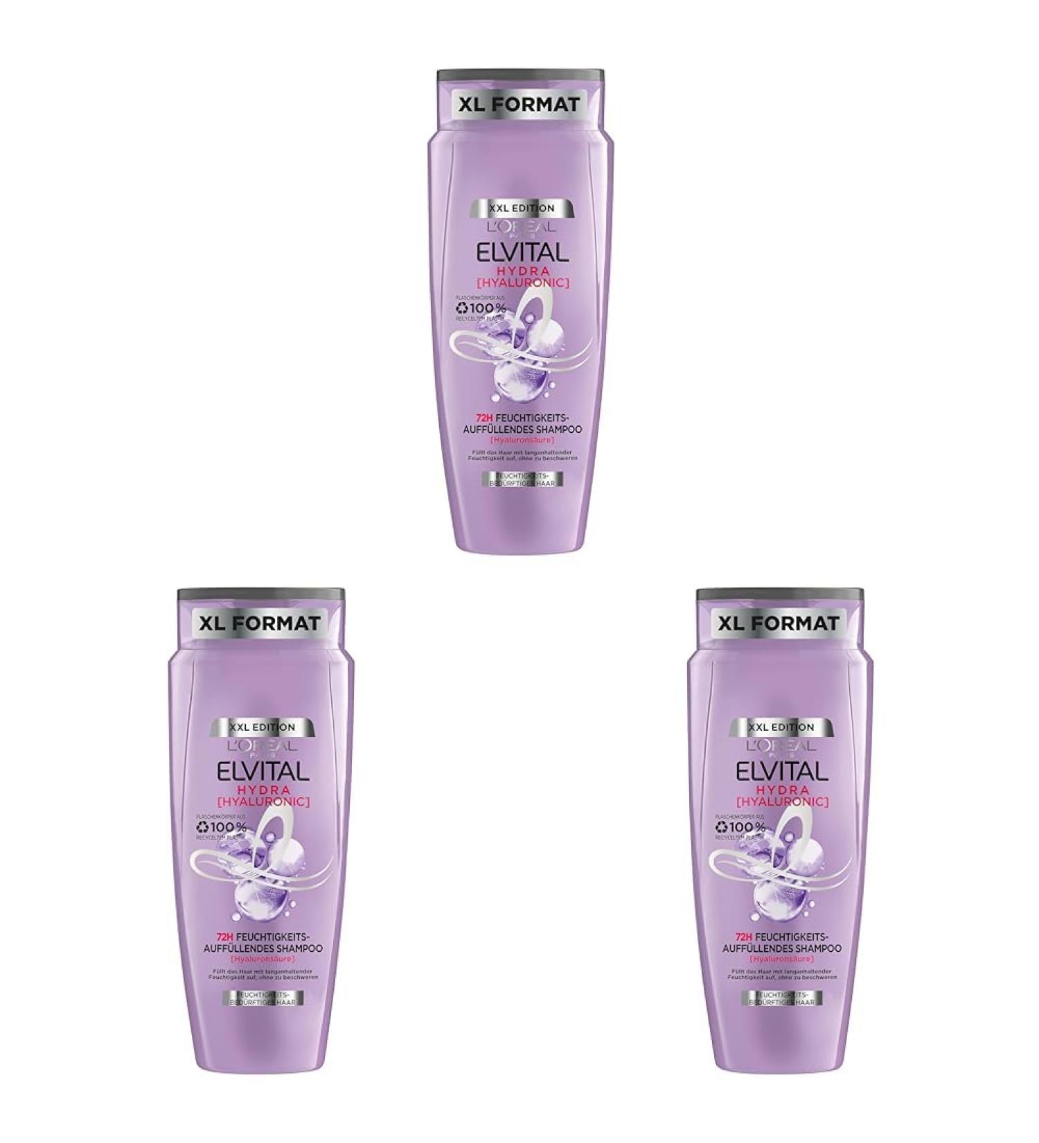 L'Or al Paris Elvital Moisturizing Shampoo XL - Hydrating Hair Care with Hyaluronic Acid (700ml Pack of 3) | Shiny & Healthy Hair - Buy Online on SooperMarket.com
