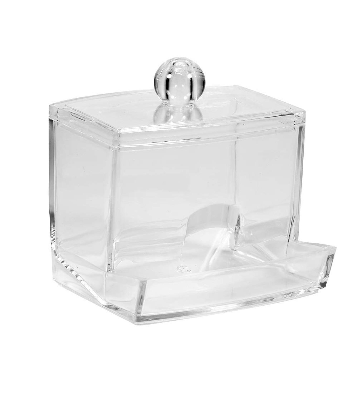 Q Tips Cotton Swab Holder | Acrylic Organizer for Cotton Pads & Makeup - Ideal Pharmacy & Bathroom Solution - Buy Online on SooperMarket.com