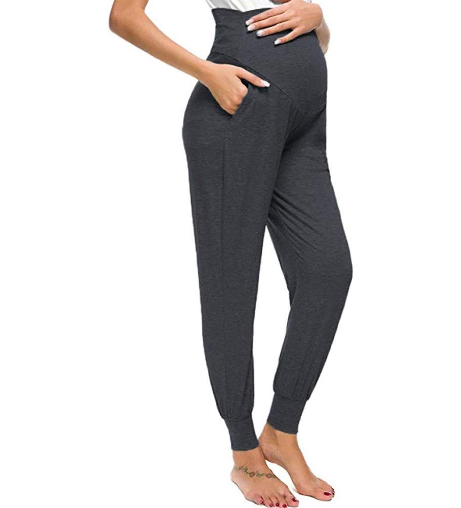 Love2Mi Maternity Women's Casual Pants | Stretchy Lounge Jogging Trousers | Dark Gray | Size Large - Buy Online on SooperMarket.com