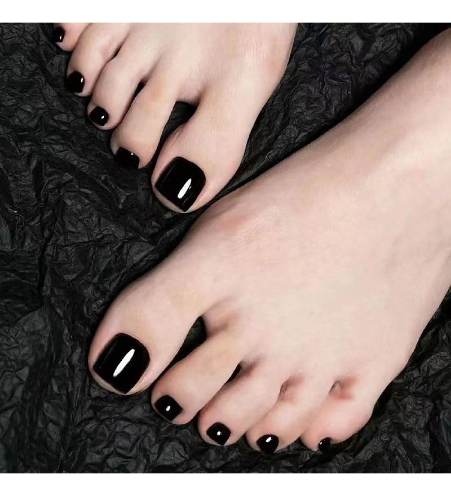 Decorative nail patch fake nails wears a nail toenail with solid color and black toenail patch and the finished nail patch is detachable and white-footed. - Buy Online on SooperMarket.com