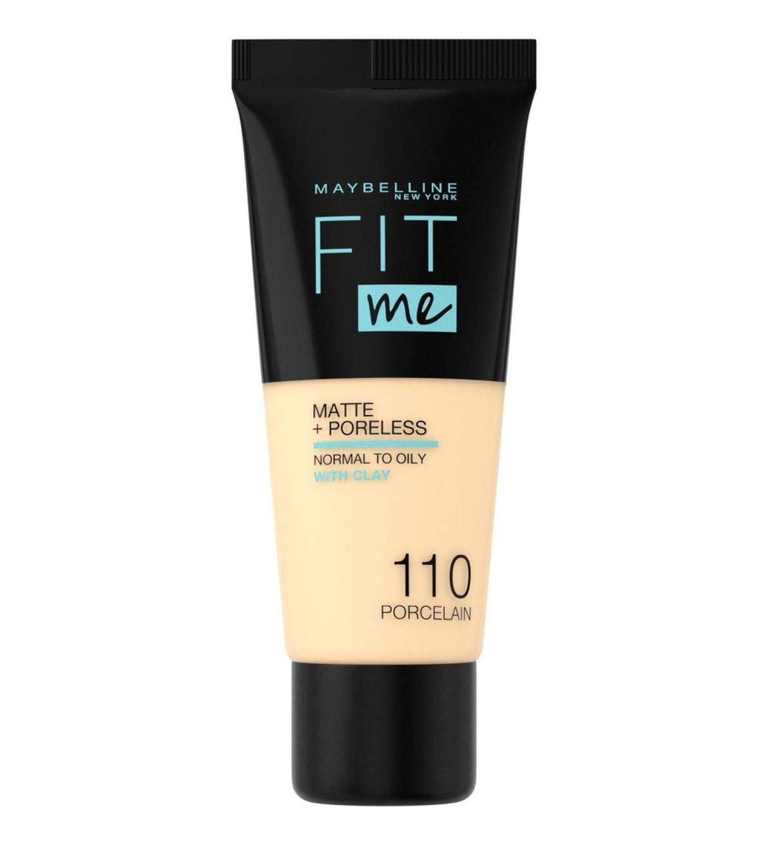 Maybelline Fit Me Matte & Poreless Makeup No. 110 Porcelain - Adaptive Liquid Foundation for Light to Medium Coverage | 30ml - Buy Online on SooperMarket.com
