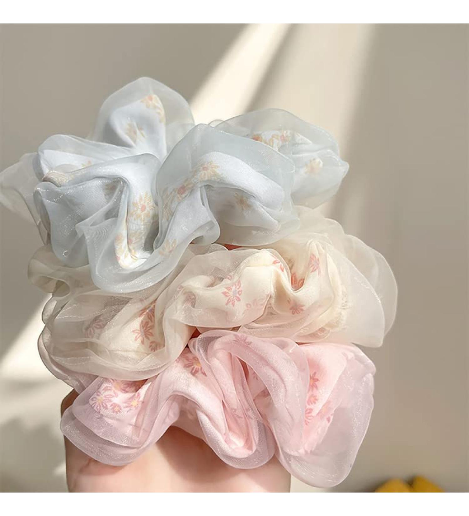 Daisy Flower Organza Hair Scrunchies for Women Girls - 3 Pcs - Buy Online on SooperMarket.com