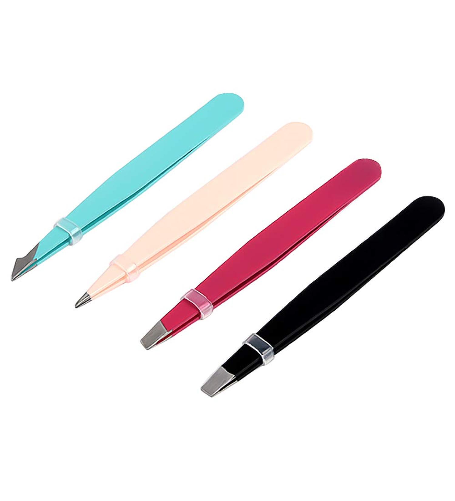 Rahl 4-Piece Stainless Steel Precision Eyebrow Tweezers Set | Fine Hair Puller Beauty Tool for Perfect Grooming - Buy Online on SooperMarket.com