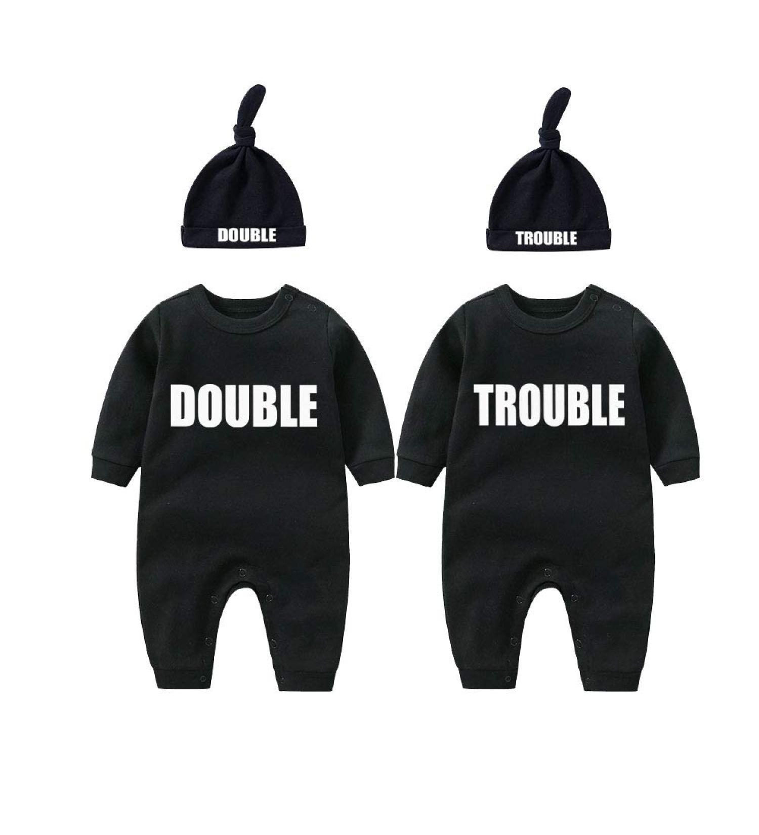 Culbutomind Baby Twins Bodysuits Double Trouble Romper Set with Hat - Black (3-6 Months) - Buy Online on SooperMarket.com
