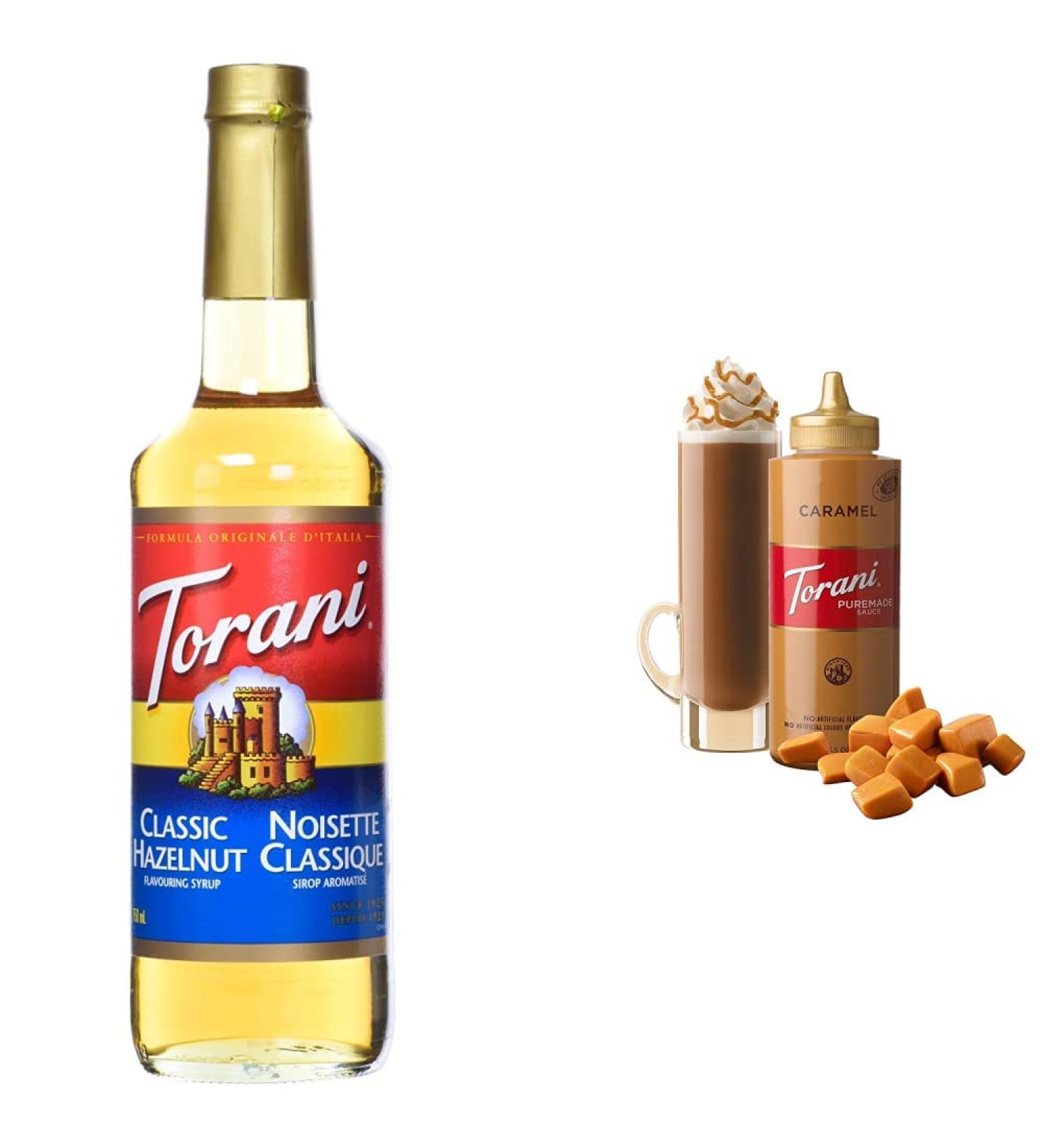 Torani Hazelnut Classic Flavour Syrup 750 Milliliter & Caramel Squeeze Sauce 16.5 Fluid Ounce 750 ml (Pack of 1) Syrup + Sauce Caramel - Buy Online on SooperMarket.com