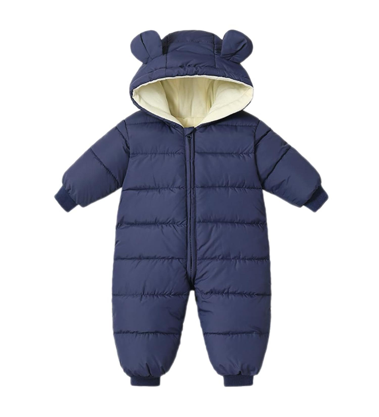 BRONG Baby Snowsuit Winter Coat | Hooded Fleece Romper Outerwear | Navy 12-18 Months - Buy Online on SooperMarket.com