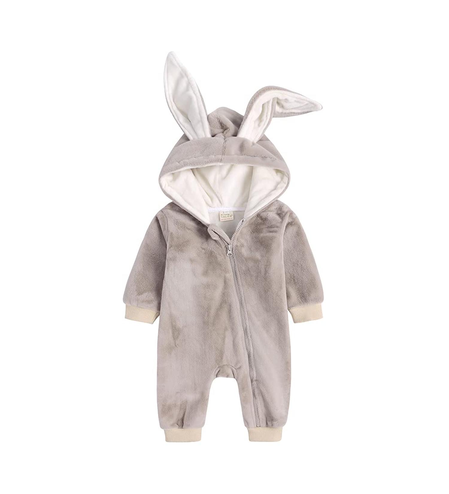 Kids Tales Newborn Baby Winter Warm Rabbit Ear Hooded Romper 9-12 Months with Thick Fleece - Cute and Cozy! - Buy Online on SooperMarket.com