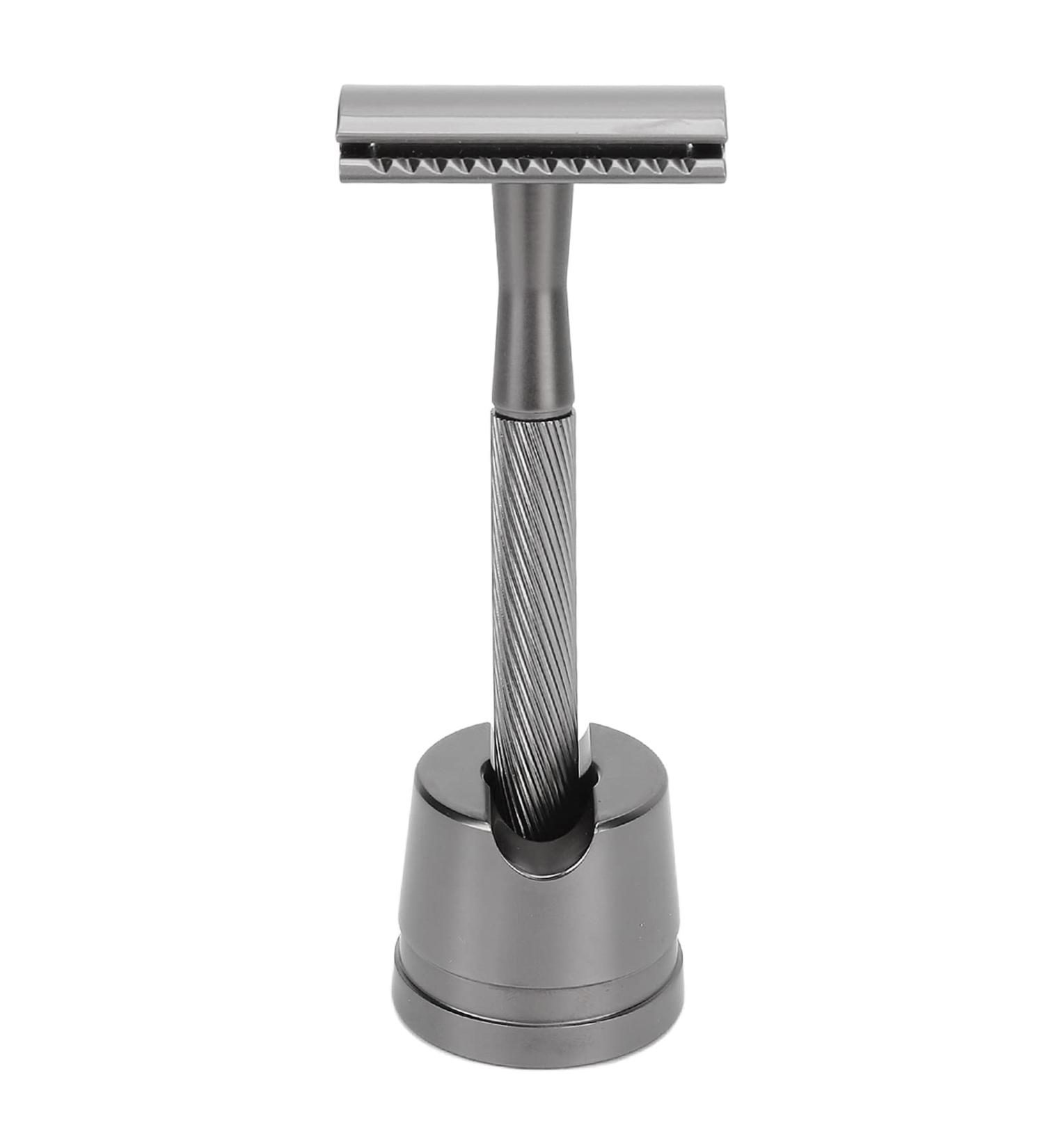 Shop Integration Safety Razor for Men - Brass Handle Double Edge Razor with Base - Premium Facial Care (Black) - Buy Online on SooperMarket.com