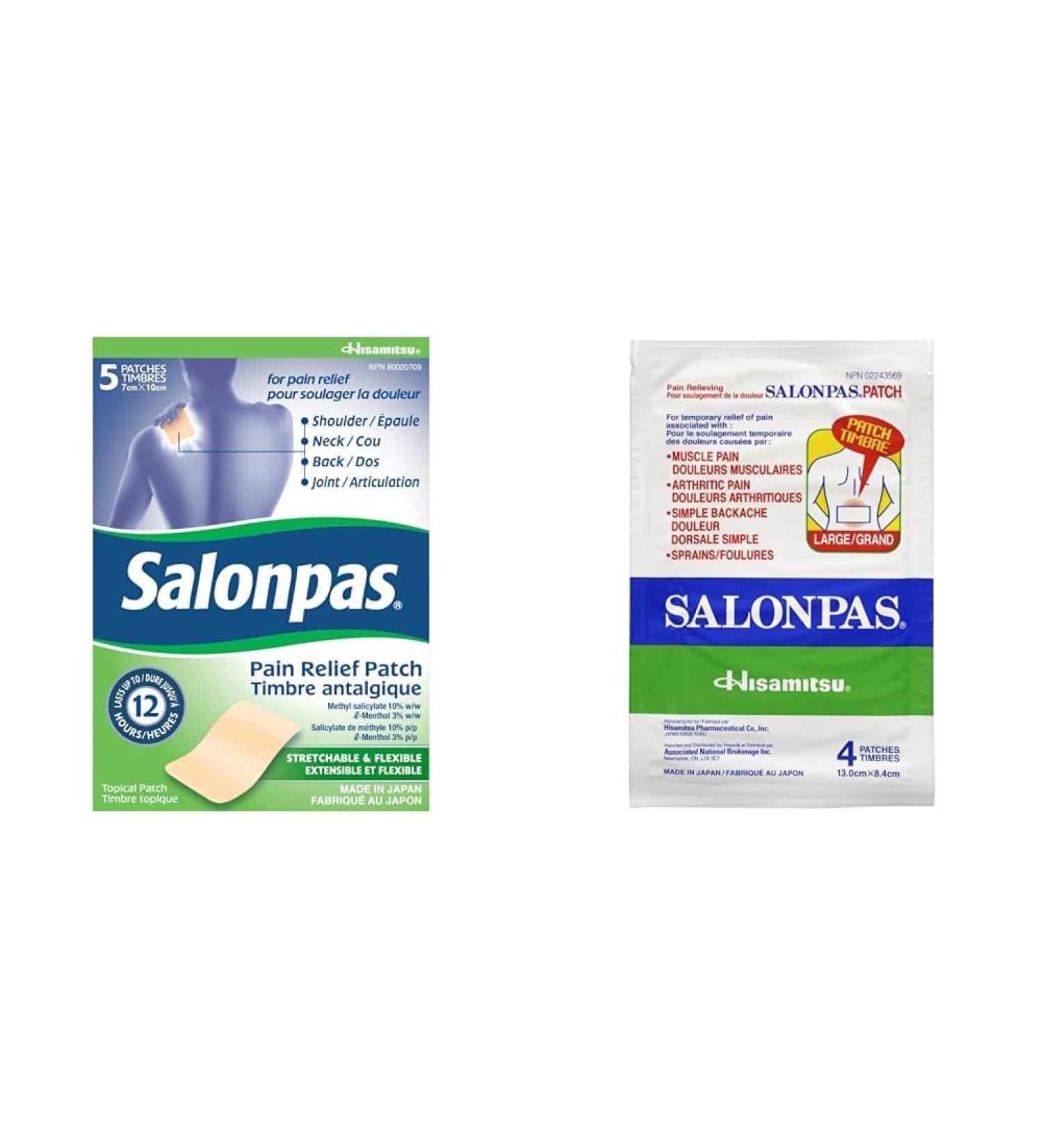 Salonpas 12 Hour Pain Relief Patch (Pack of 1) + Salonpas Pain Relieving Patch - Large (4 count) - Buy Online on SooperMarket.com