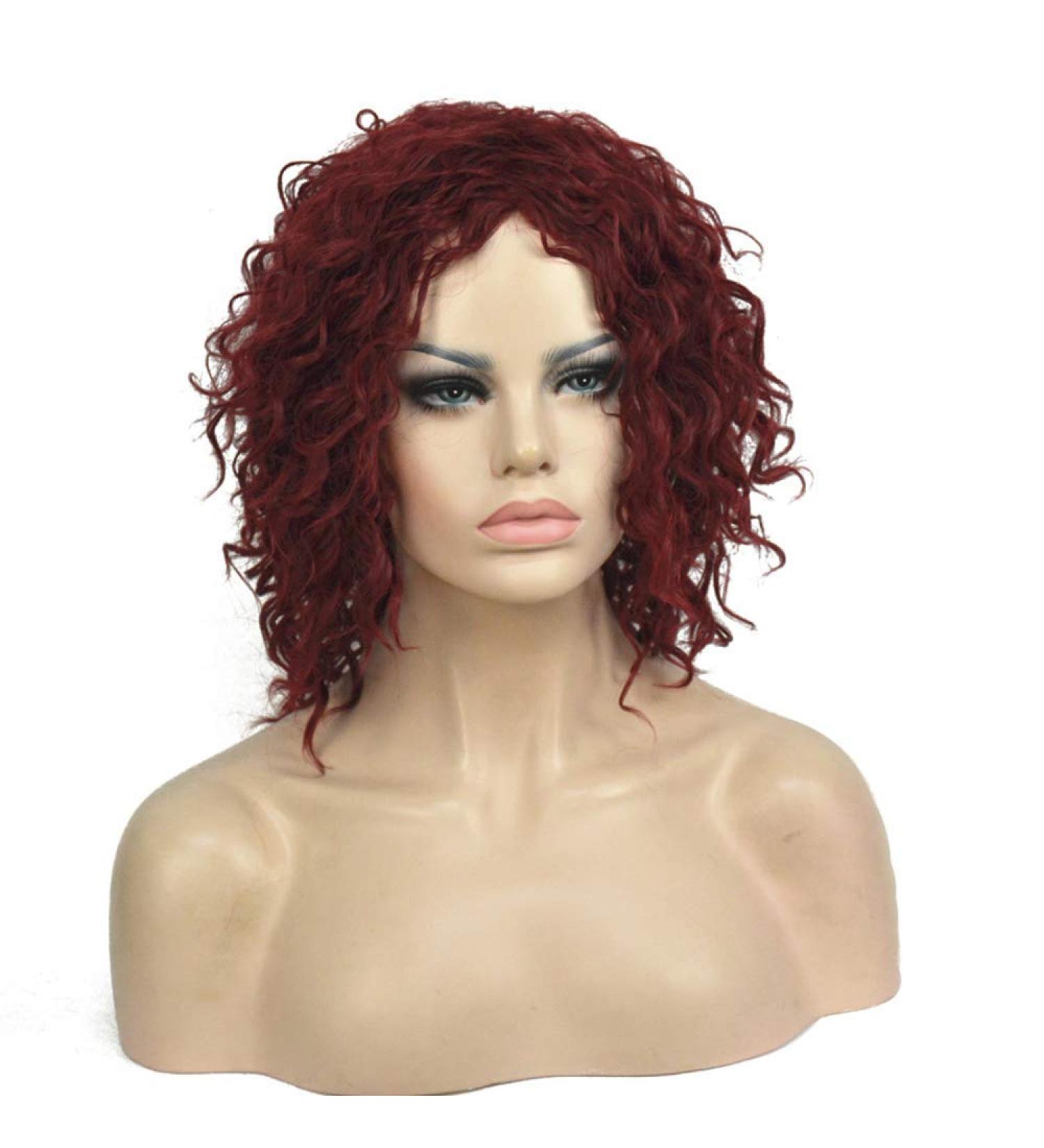 SHIYID Women's Medium Kinky Curly Red Wig - Natural Synthetic Full Wig for African American Style - Buy Online on SooperMarket.com
