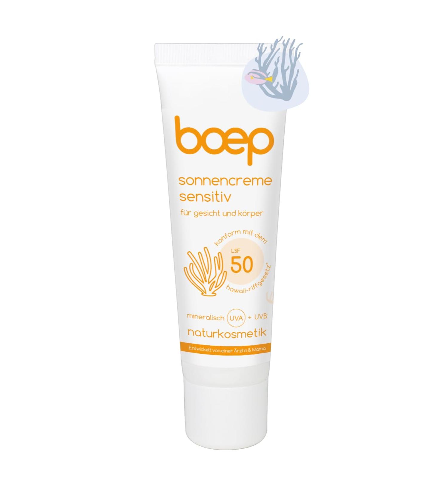 Boep Sunscreen Sensitive LSF 50 | Mineral Sun Protection for Babies Children & Adults | Vegan Natural Cosmetics | Face & Body SPF | 50ml - Buy Online on SooperMarket.com