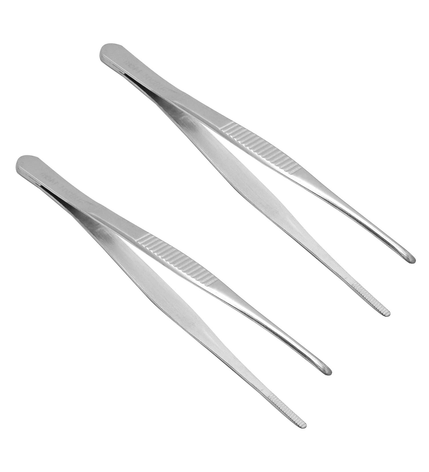 Stainless Steel Tweezers 140mm - Multi Purpose Straight Tweezer for Facial Ingrown Hairs, Splinter Remover, Plants - Bent Tip - 2pcs - Buy Online on SooperMarket.com