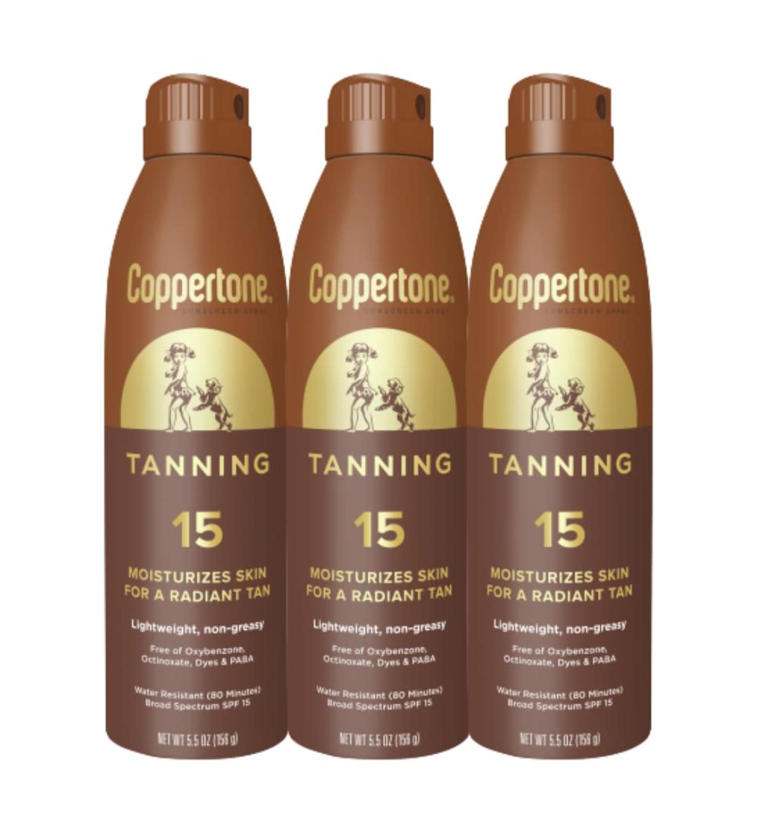Coppertone Tanning Sunscreen Spray SPF 15 - Pack of 3, 5.5 oz each | Broad Spectrum, Water Resistant Formula - Buy Online on SooperMarket.com