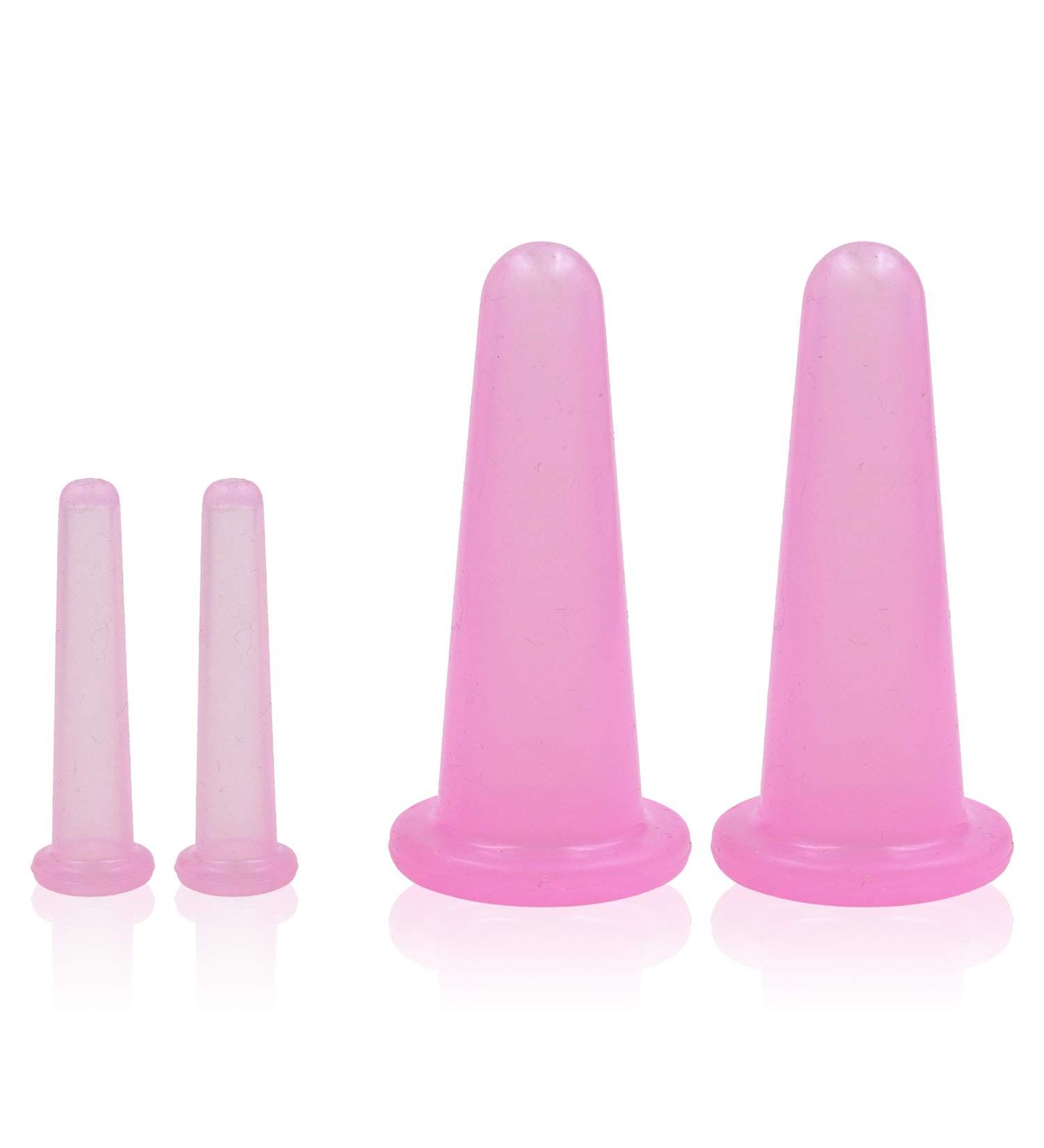 KRISMYA 4 Pcs Facial Cupping Set - Silicone Massage Cups for Face, Neck, Back & Eyes | Anti-aging Beauty Tool for Body Facial Care - Pink - Buy Online on SooperMarket.com