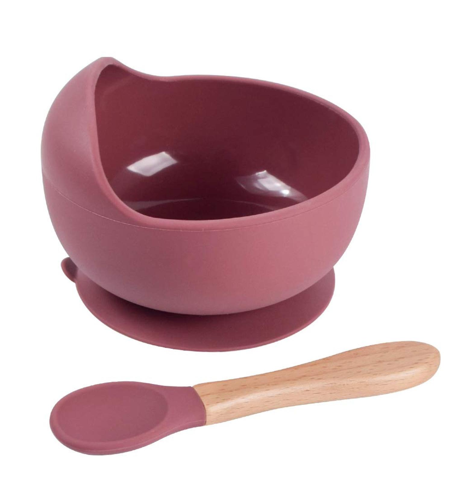 Suction Bowl & Bamboo Spoon Weaning Set | Food Grade Baby Feeding Bowls & Spoons | BPA Free Silicone Children Tableware - Buy Online on SooperMarket.com