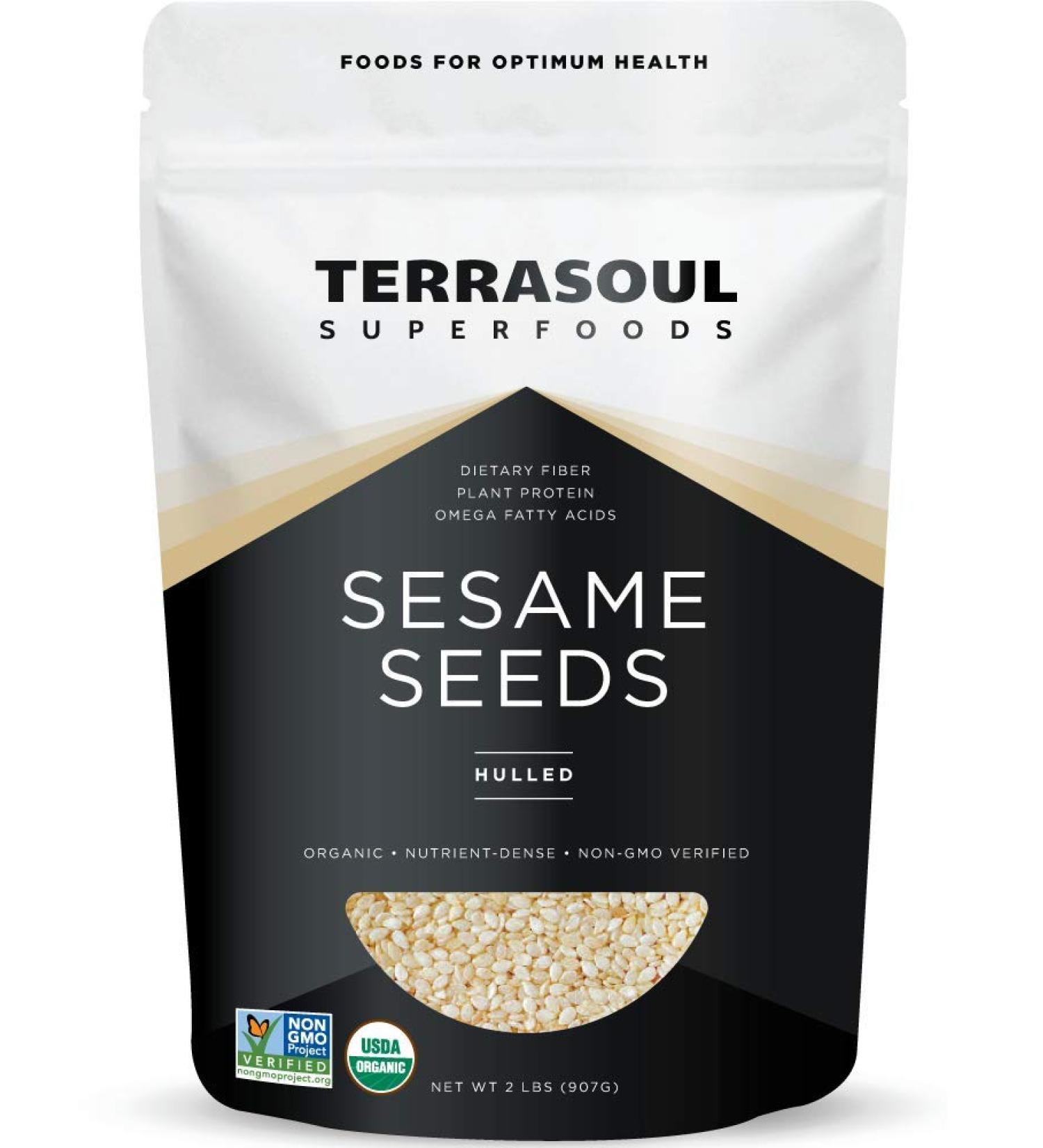Terrasoul Superfoods Organic Hulled Sesame Seeds 2 Lbs - Ideal for Tahini | Gluten-free & Raw - Buy Online on SooperMarket.com