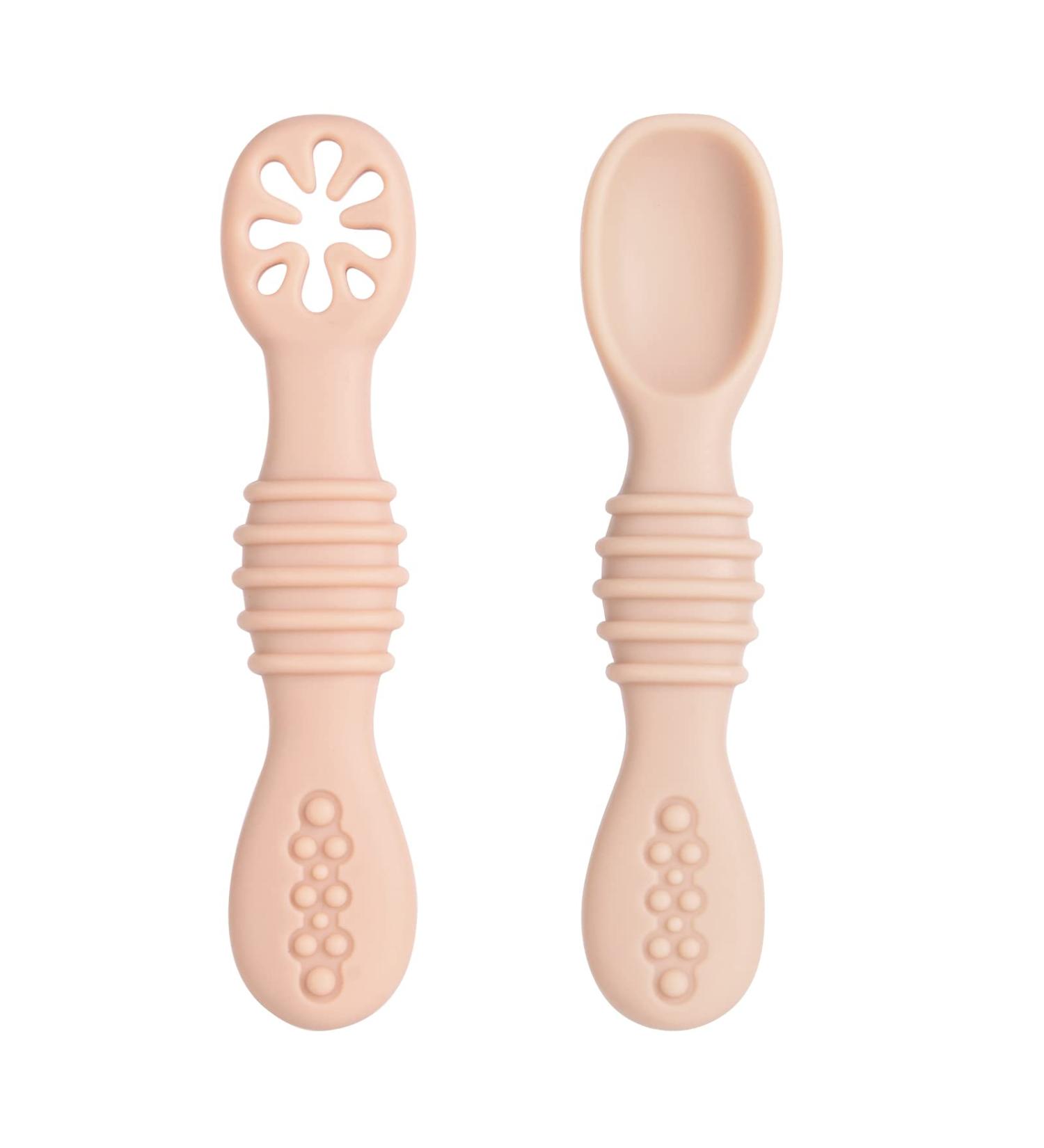 Vicloon Baby Fork and Spoon Set - 2Pcs Silicone Baby Weaning Spoon Set for Self Feeding - Easy Grip Toddler Cutlery Kit - Soft Infant Toddler Spoon in Orange - Buy Online on SooperMarket.com