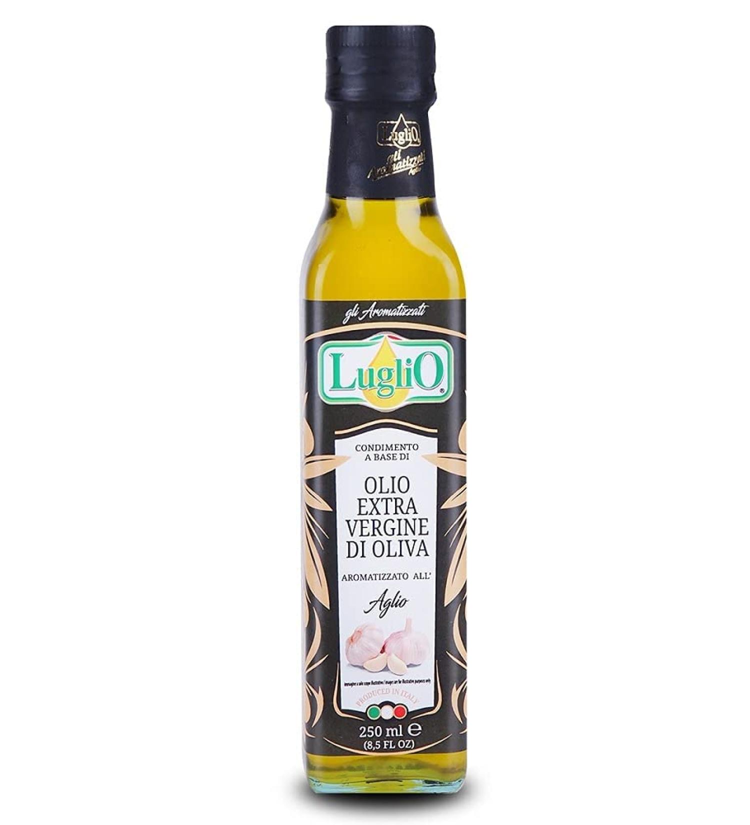 Olio Luglio - Garlic Olive Oil (250 ml) | Extra Virgin Olive Oil | Garlic Essence | Cold Pressed | Glass Bottle (250 ml) C. Garlic Essence - 250ml - Buy Online on SooperMarket.com