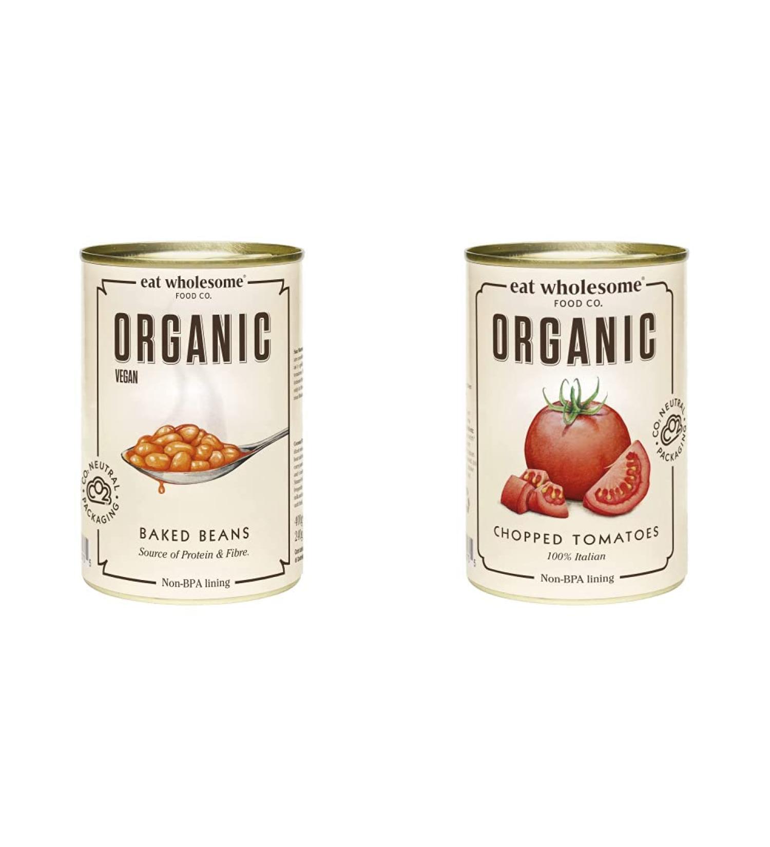 Eat Wholesome Organic Baked Beans 400g (Pack of 12) & Eat Wholesome Organic Chopped Tomatoes 400g (Pack of 12) - Buy Online on SooperMarket.com