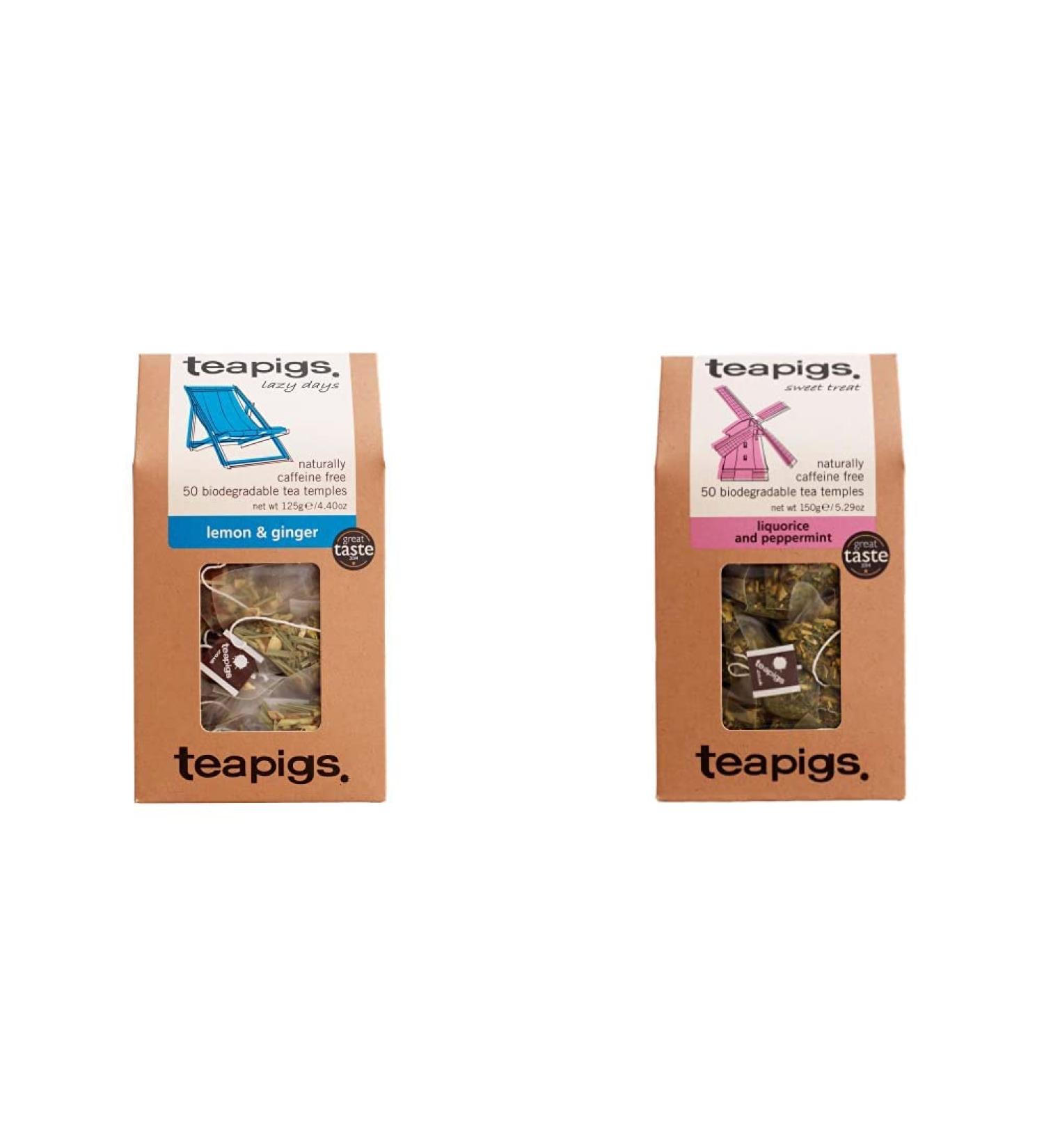 Teapigs Lemon and Ginger Tea Bags Made With Whole Leaves (1 Pack of 50 Tea Bags) & Teapigs Liquorice and Peppermint Tea Made With Whole Flowers (1 Pack of 50 Tea Bags) + Peppermint Tea 125 g (Pack of 1) - Buy Online on SooperMarket.com
