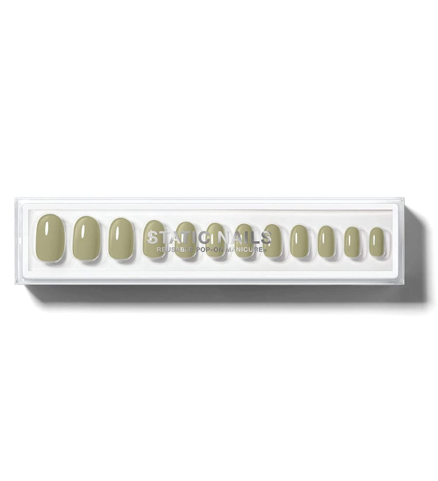 Static Nails Olive Round Reusable Manicure Set with Non-Damaging Glue-On Nails - Fake Acrylic Press On Nails with Static Nail Glue - Buy Online on SooperMarket.com