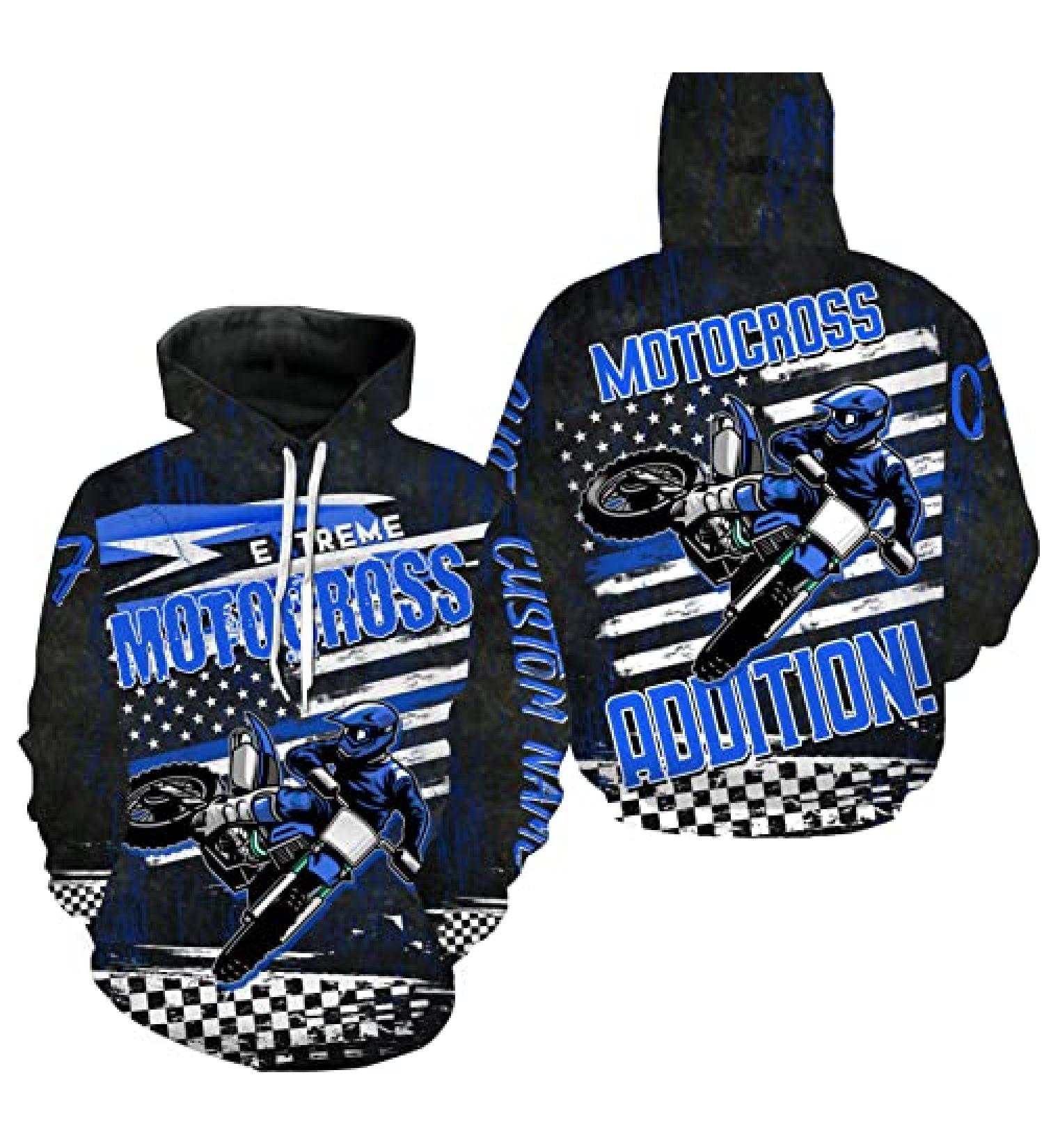 Personalized Motocross Racing Over Printed Hoodie, Long Sleeves, Extreme Motox Addition Biker Patriotic| NMS275 XX-Large Hoodie