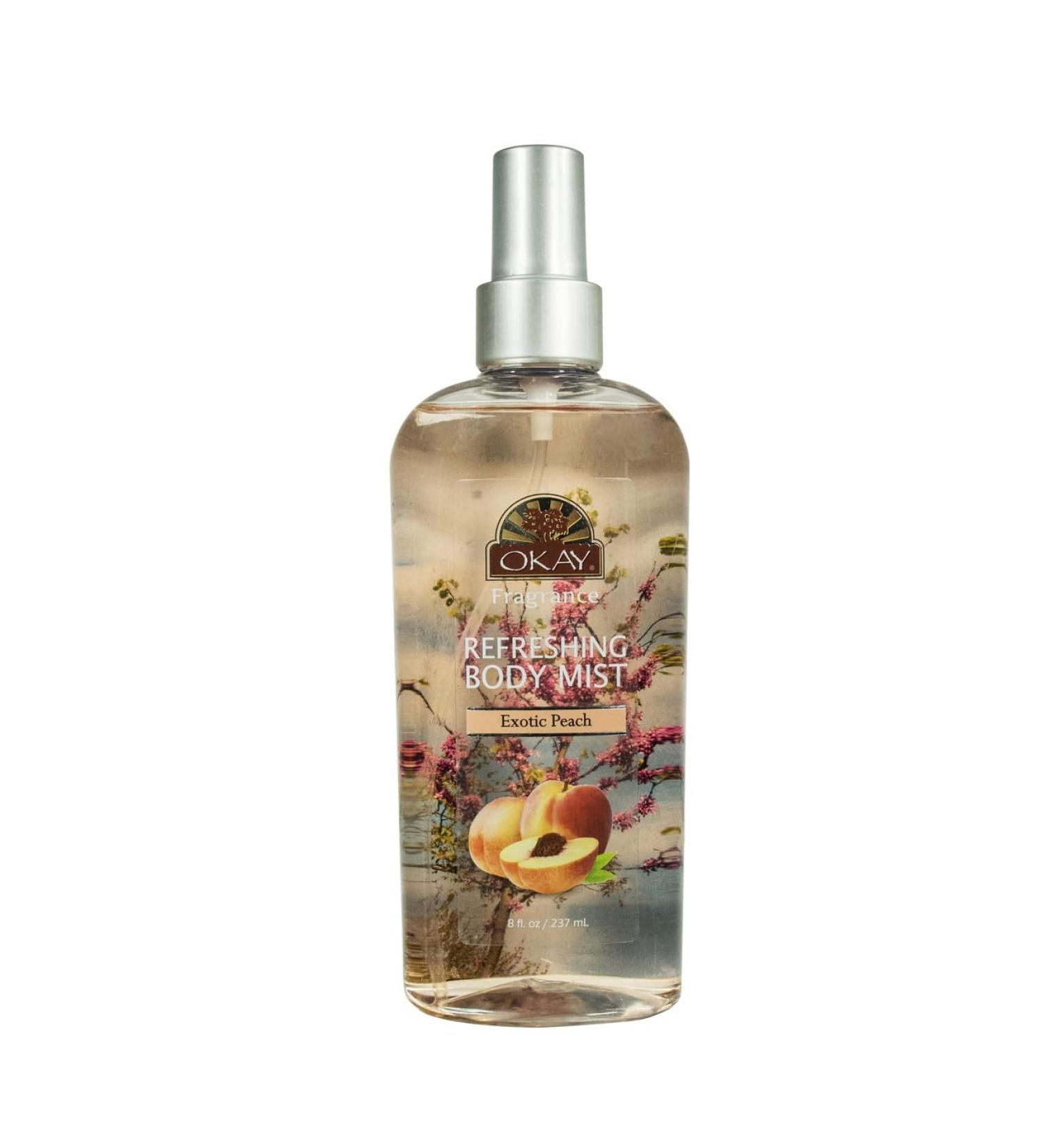 OKAY Fragrance Exotic Peach Body Mist - Body Spray for Women Light Perfume Mist for Skin Clean Refreshing Scent Uplifting and Fruity Silicone and Paraben Free - 8 Fl Oz - Buy Online on SooperMarket.com