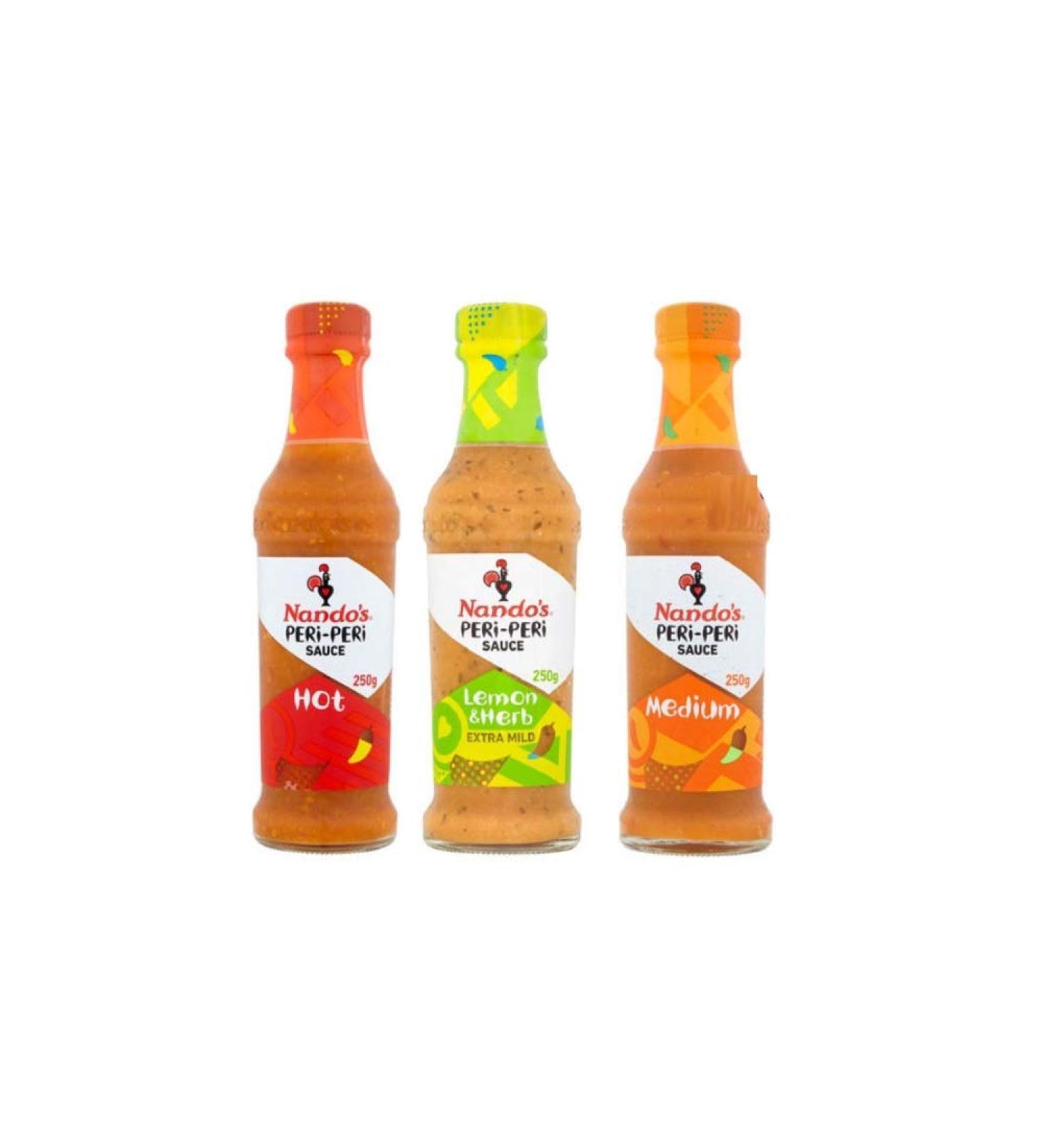 Nando's Peri-Peri Sauce Selection Medium Lemon & Herb Hot 125g each - Buy Online on SooperMarket.com