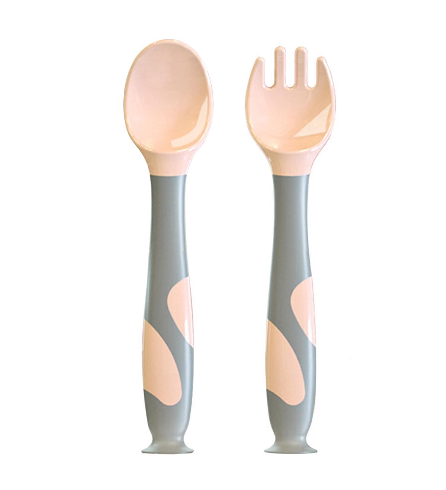 Shop Baby Utensils Set: Travel Spoon & Fork with Suction Cup - Heat-Resistant Soft Ideal for Toddlers 1+ - Pink Children's Cutlery - Buy Online on SooperMarket.com