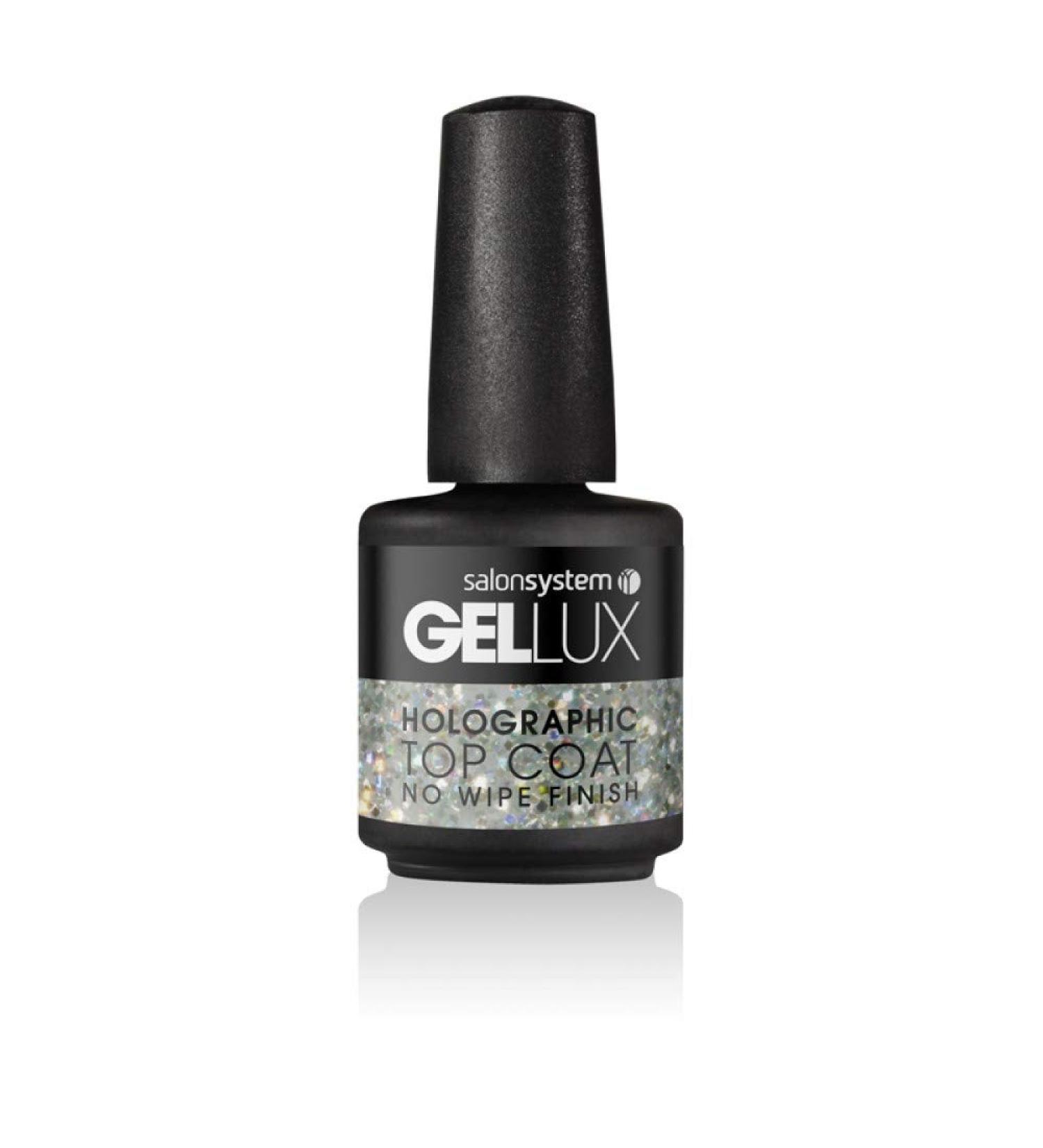 Salon System GELLUX Holographic Glitter Effect GEL Top Coat Non Wipe 15ml