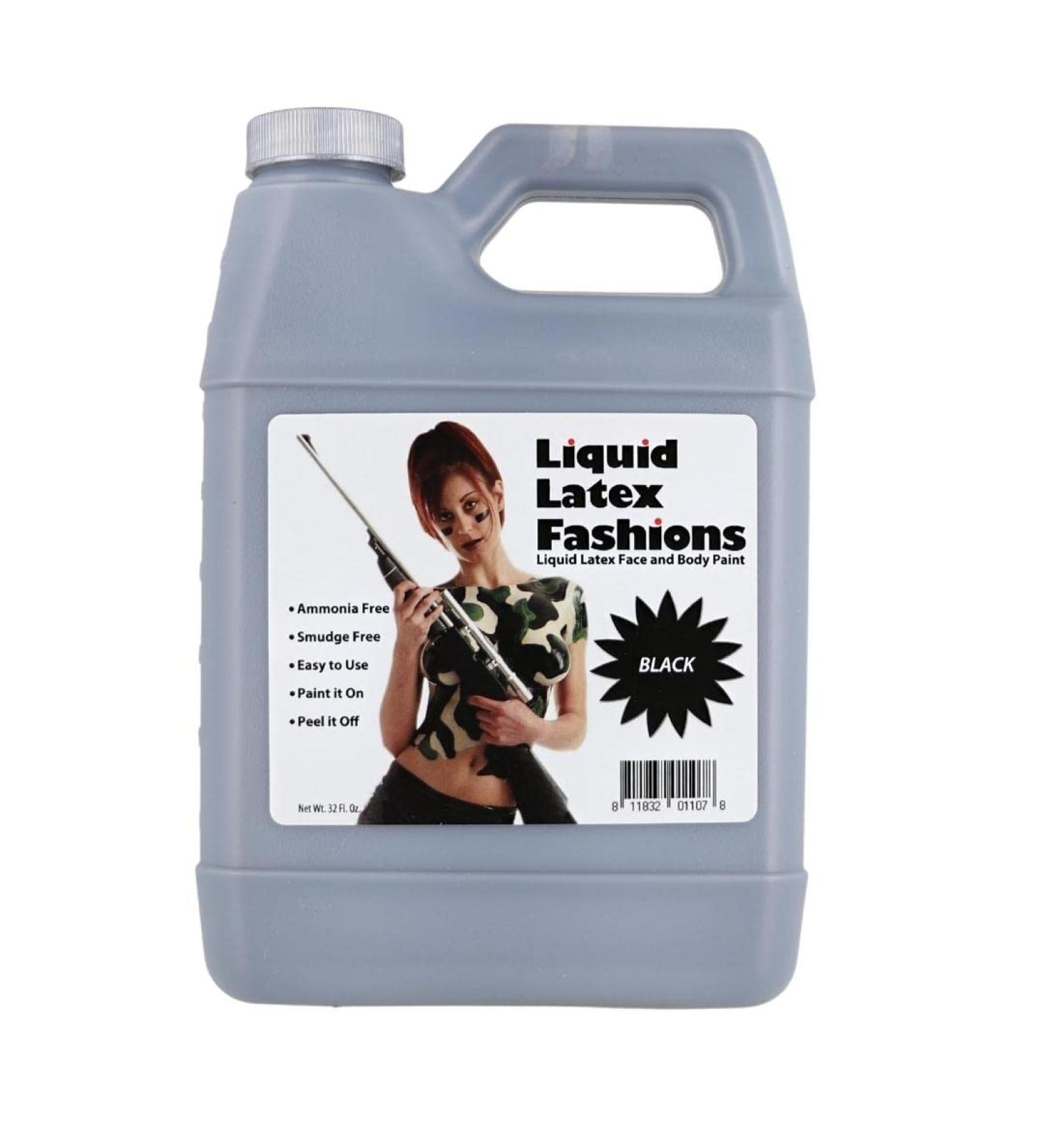 Black 32 Oz Liquid Latex Body Paint - Ammonia Free Cosplay Makeup for Professional Monster and Zombie Art - Buy Online on SooperMarket.com