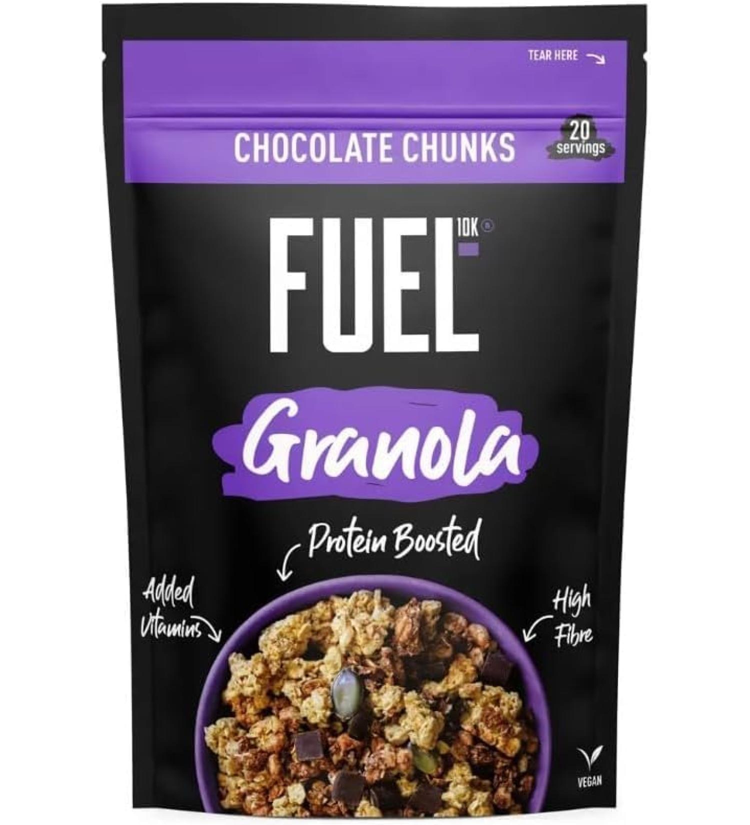 Fuel 10k Granola Chololate Chunks Protein Boosted 1kg - 1 Pack | Breakfast Gronola with Protein Boosted High Fiber Added Vitamins & Vegan.