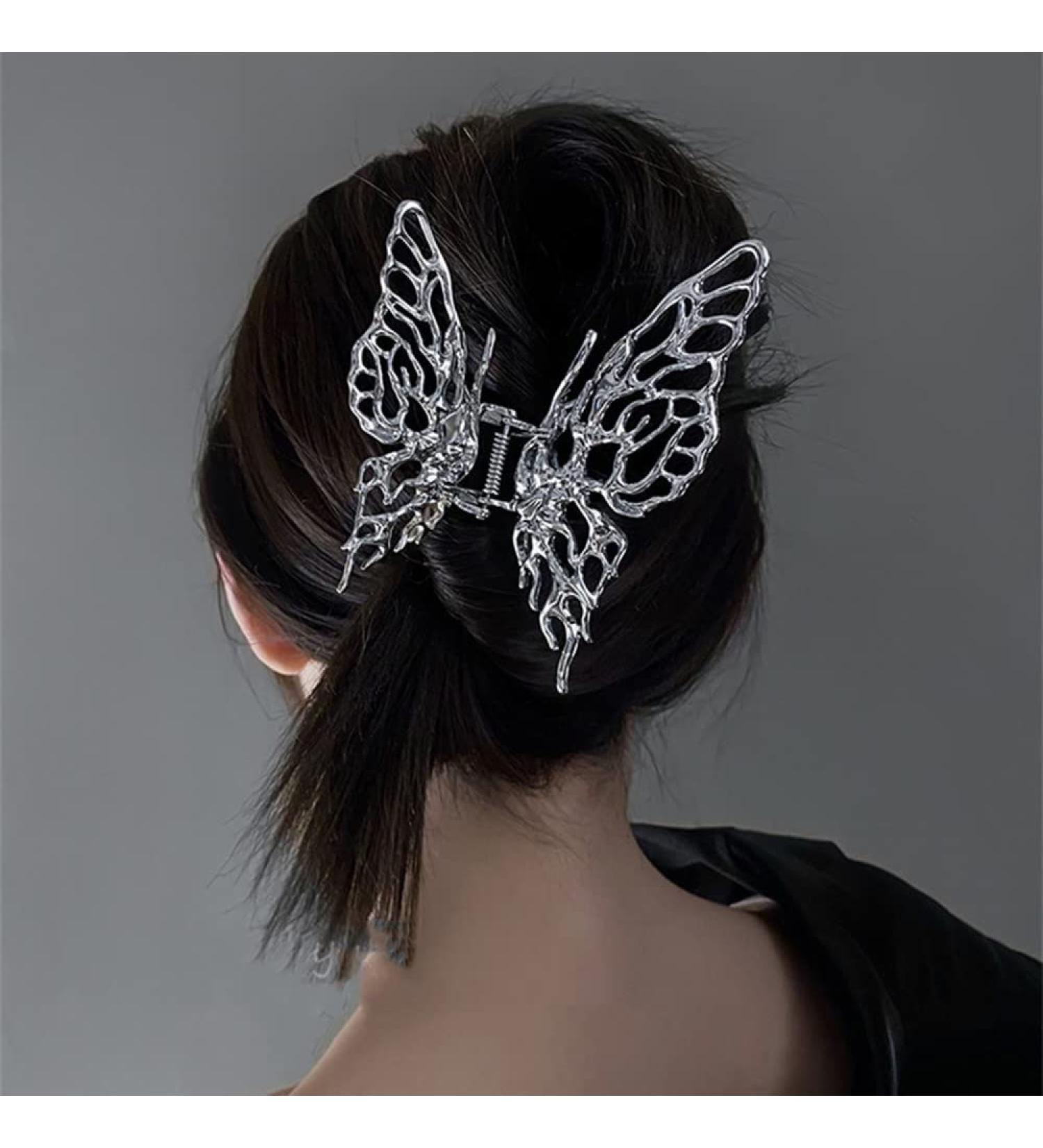 Large Sliver Butterfly Hair Clips - Strong Hold Hair Claw Clips for Women and Girls | Wedding, Prom, Party Wear Hair Accessories | Style 1 - Buy Online on SooperMarket.com