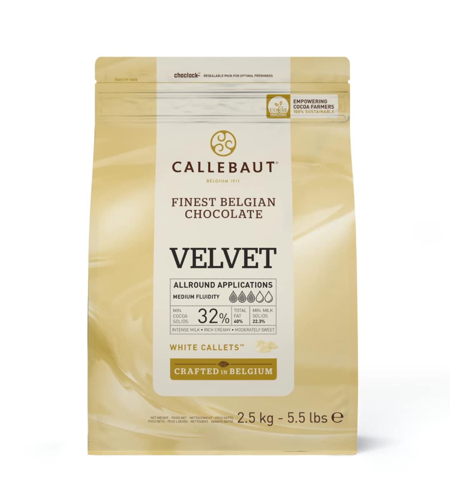 Callebaut Velvet Couverture Callets - White Chocolate with Fresh Milk Flavour 33.1% Cocoa 2500g for International Shipping - Buy Online on SooperMarket.com