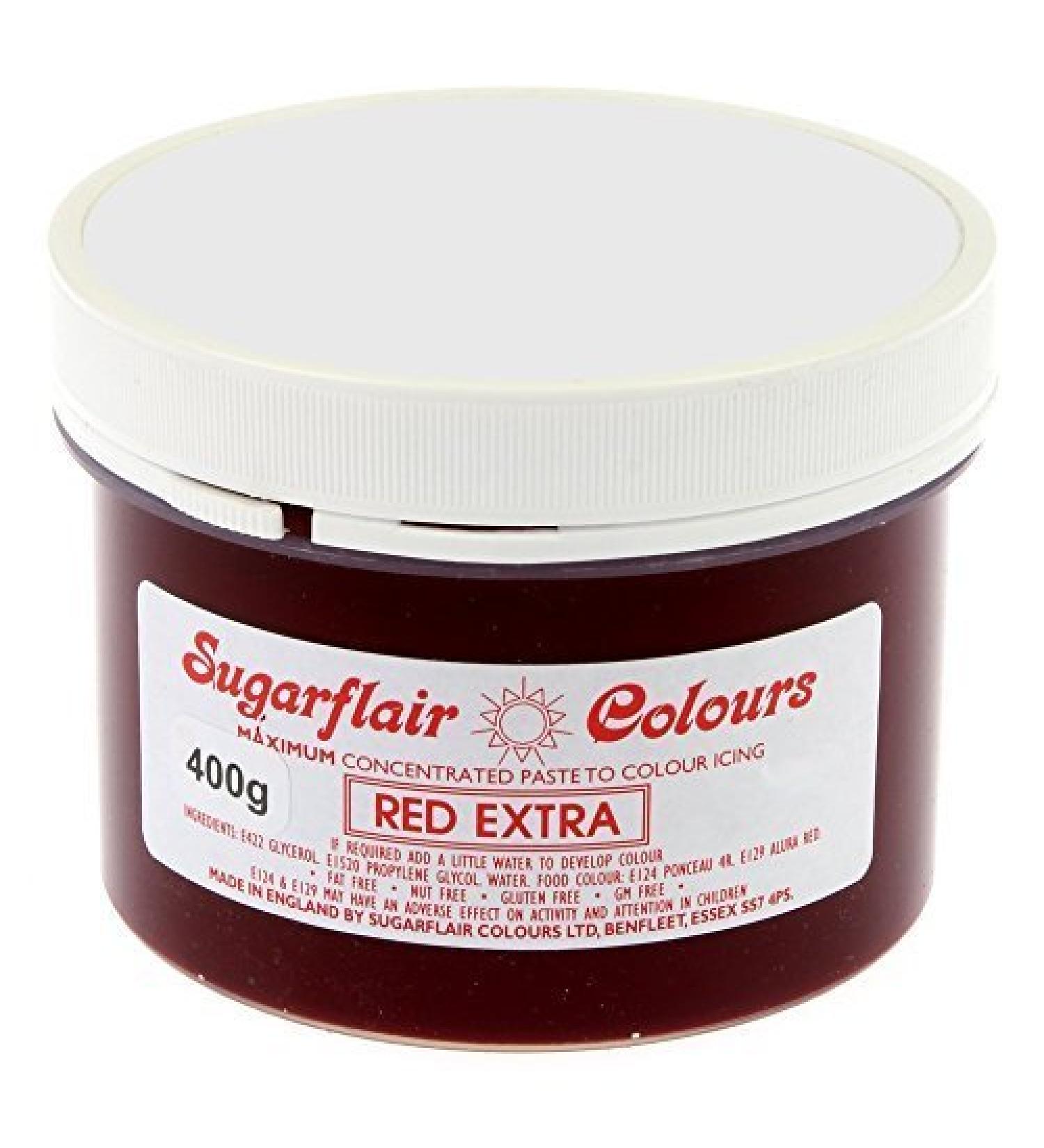 Sugarflair BULK 400 gram Concentrated Food Colour Paste Gel Cake Decorating. Red Green Yellow Pink Blue Black (Red Extra)